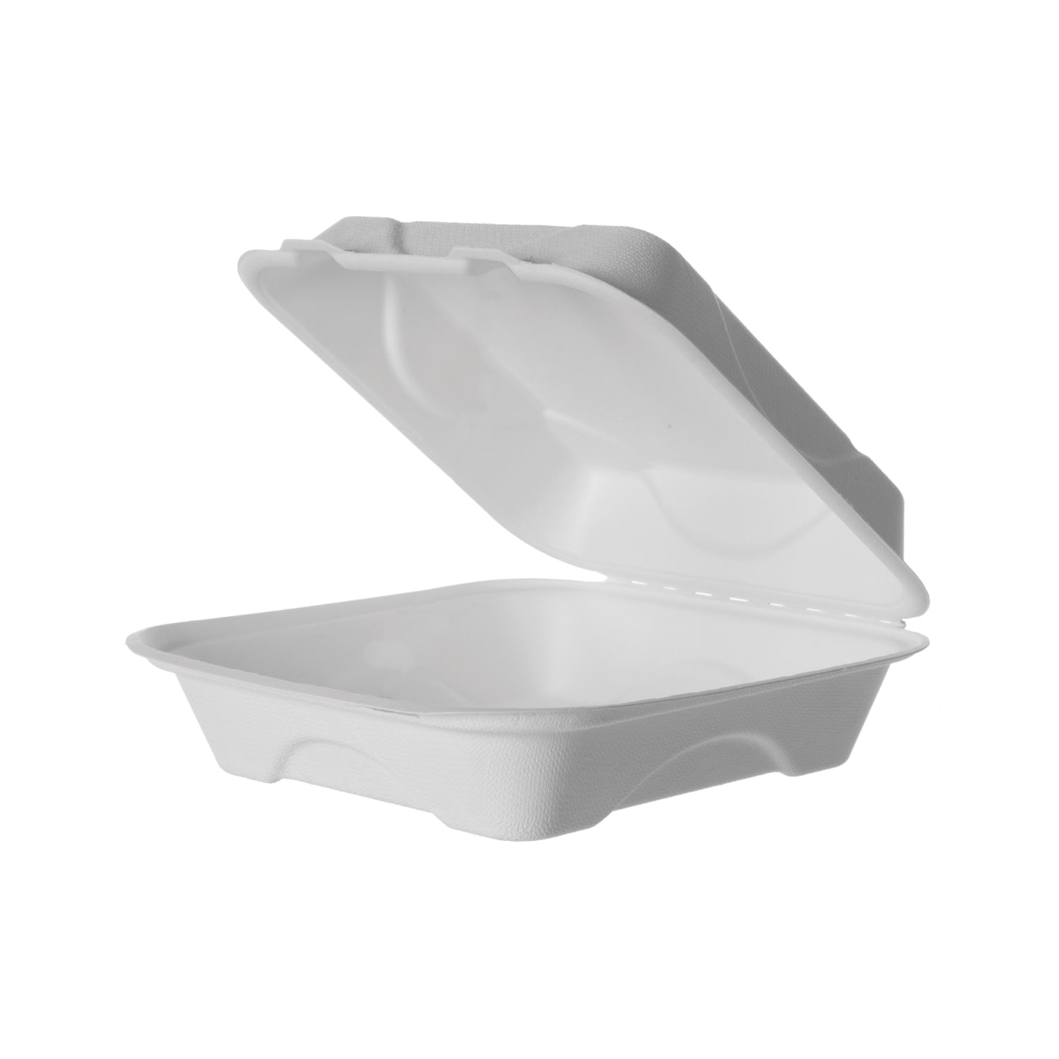 Eco-Products EP-HC81 Vanguard 8 in. x 8 in. x 3 in. Compostable Sugarcane Clamshells - White (200/Carton)