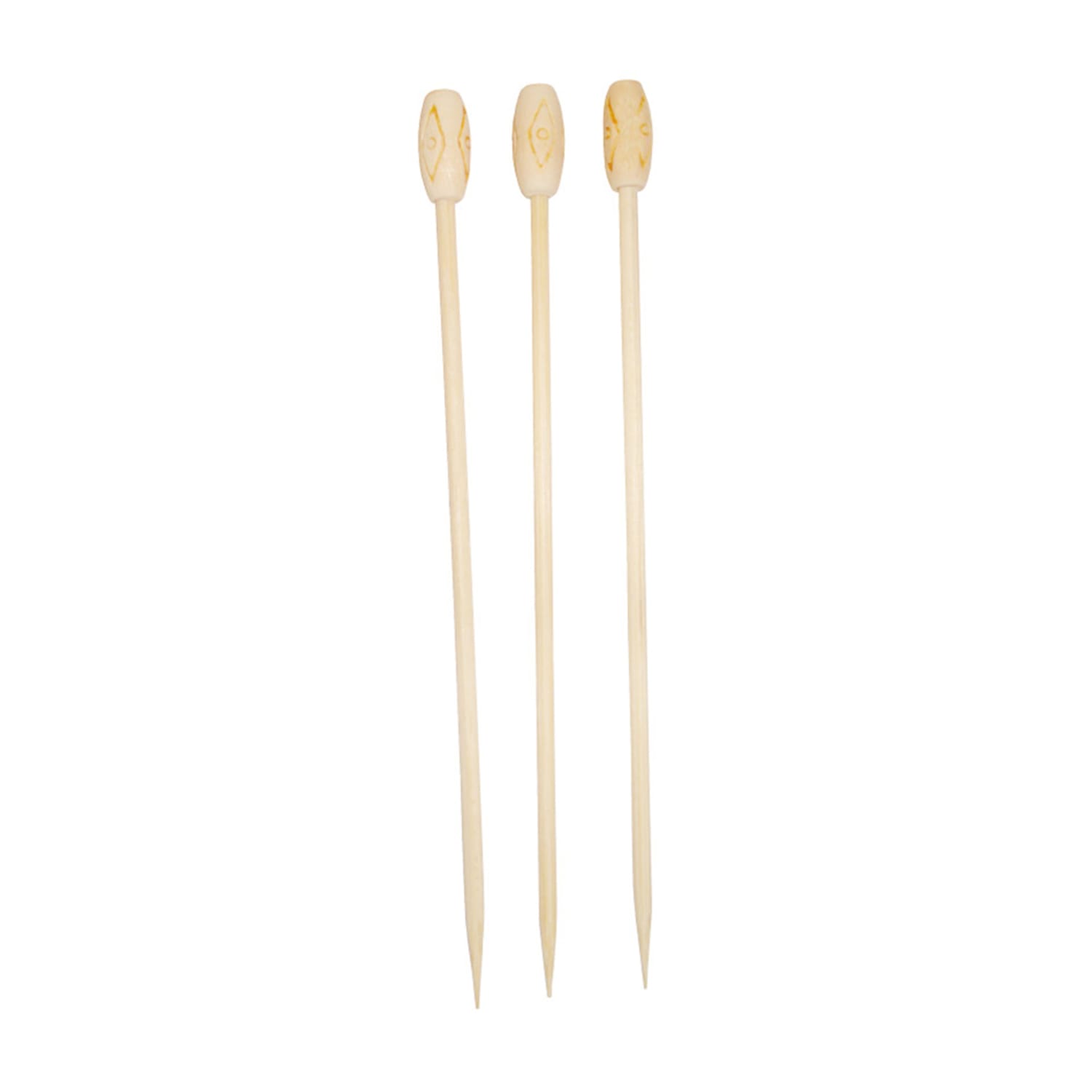 Town 51608T 5 Wood Tiki Ball Pick, White, Tiki Shape, Pack of 25