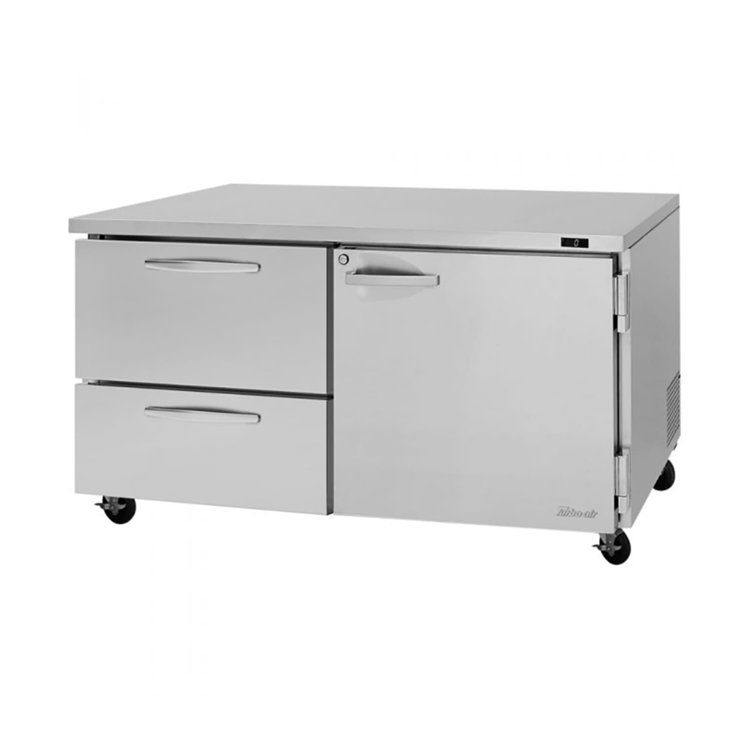 Turbo Air PUF-60-D2R-N 60 1/4 W Undercounter Freezer w/ 1 Solid Door & 2 Drawers, 115v, 17 Cu. ft, Silver