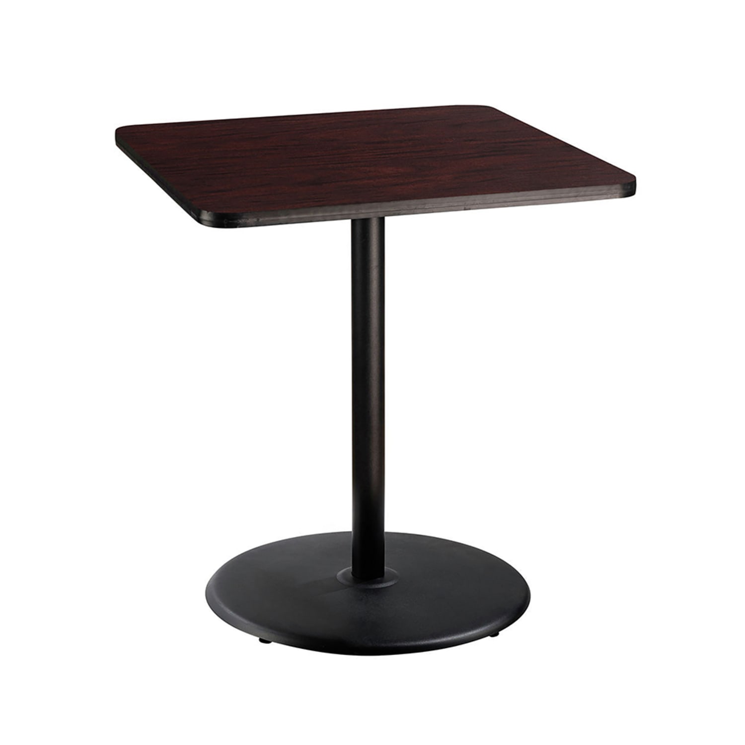 National Public Seating CT33636RBPBTMMY 36 Square Bar Height Table - Mahogany Laminate Top, Steel Base, Black