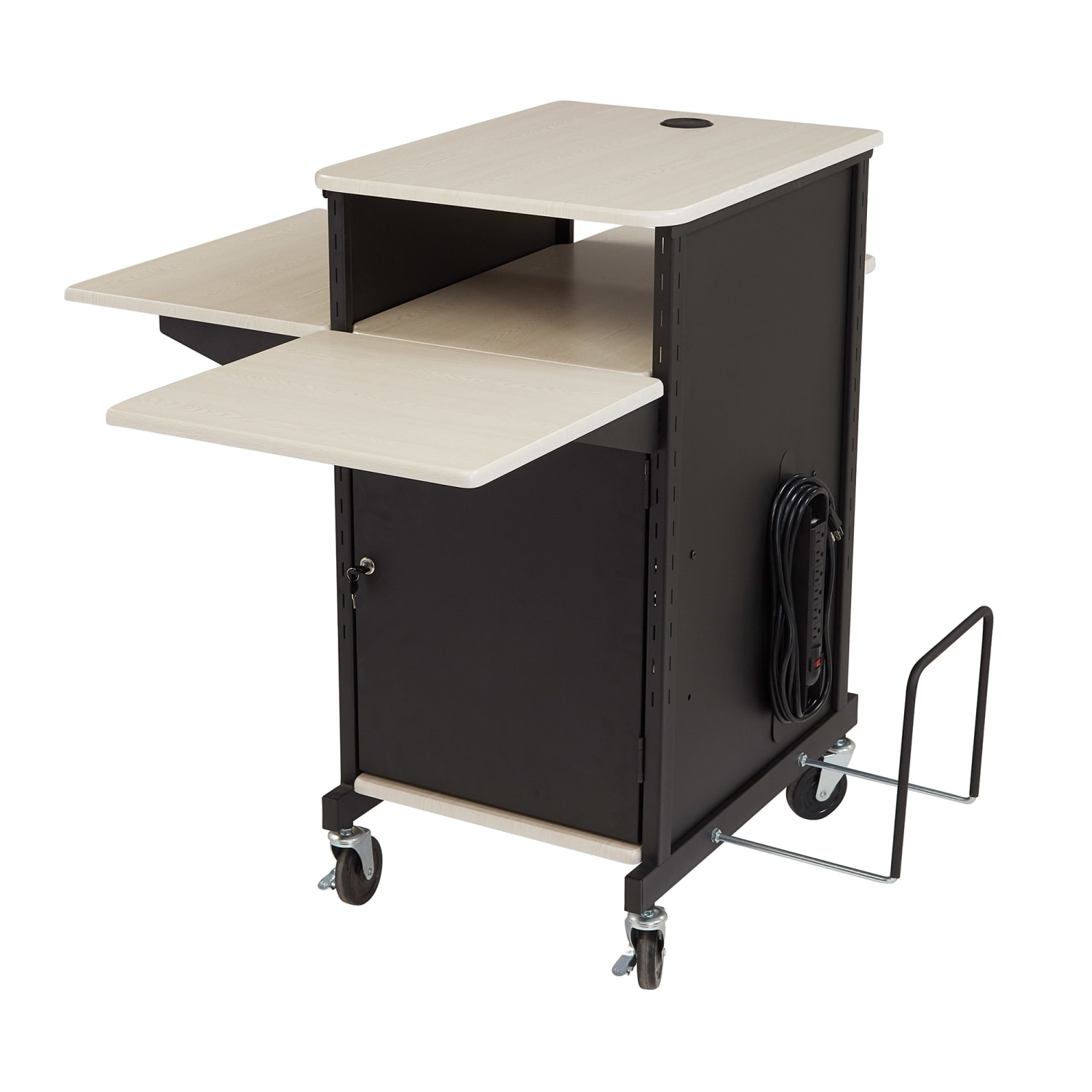 National Public Seating PRC450 40 4 Level Presentation Station - Steel/Laminate, Black/Ivory, White