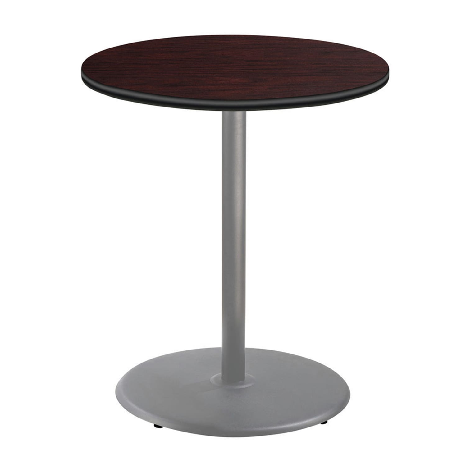 National Public Seating CTG13636RBPBTMMY 36 Round Bar Height Table - Mahogany Laminate Top, Steel Base, Black