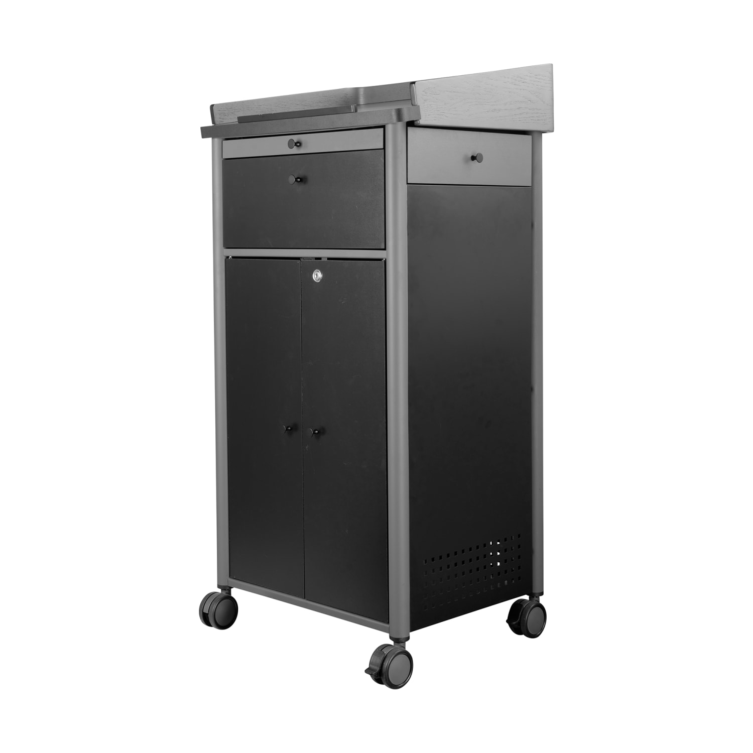 National Public Seating GSL Floor Lectern w/ 3 Shelves - 23 1/2 x 19 1/4 x 45 1/2, Steel, Charcoal, Black