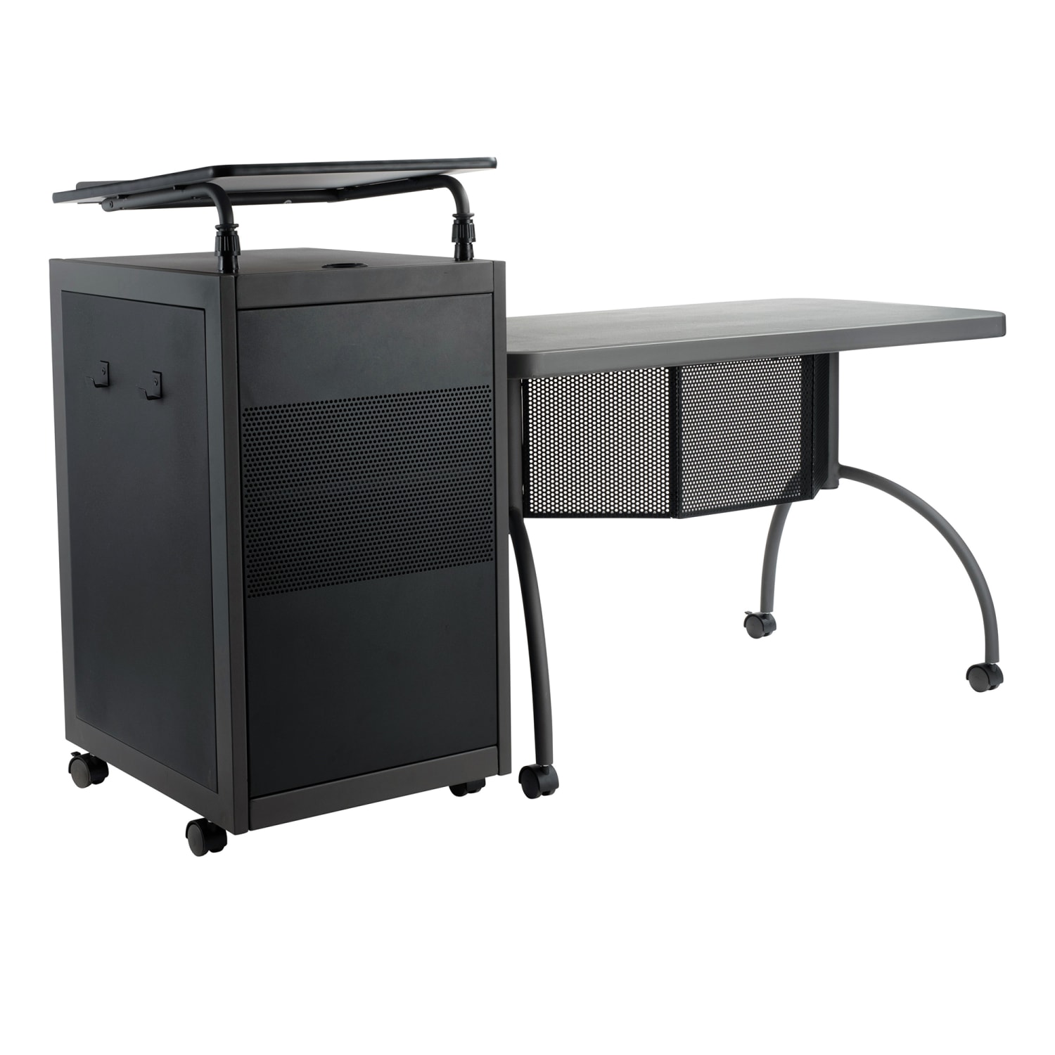 National Public Seating TWP Teacher's Desk & Lectern - 68W x 24D x 35H, Steel, Charcoal Slate, Black