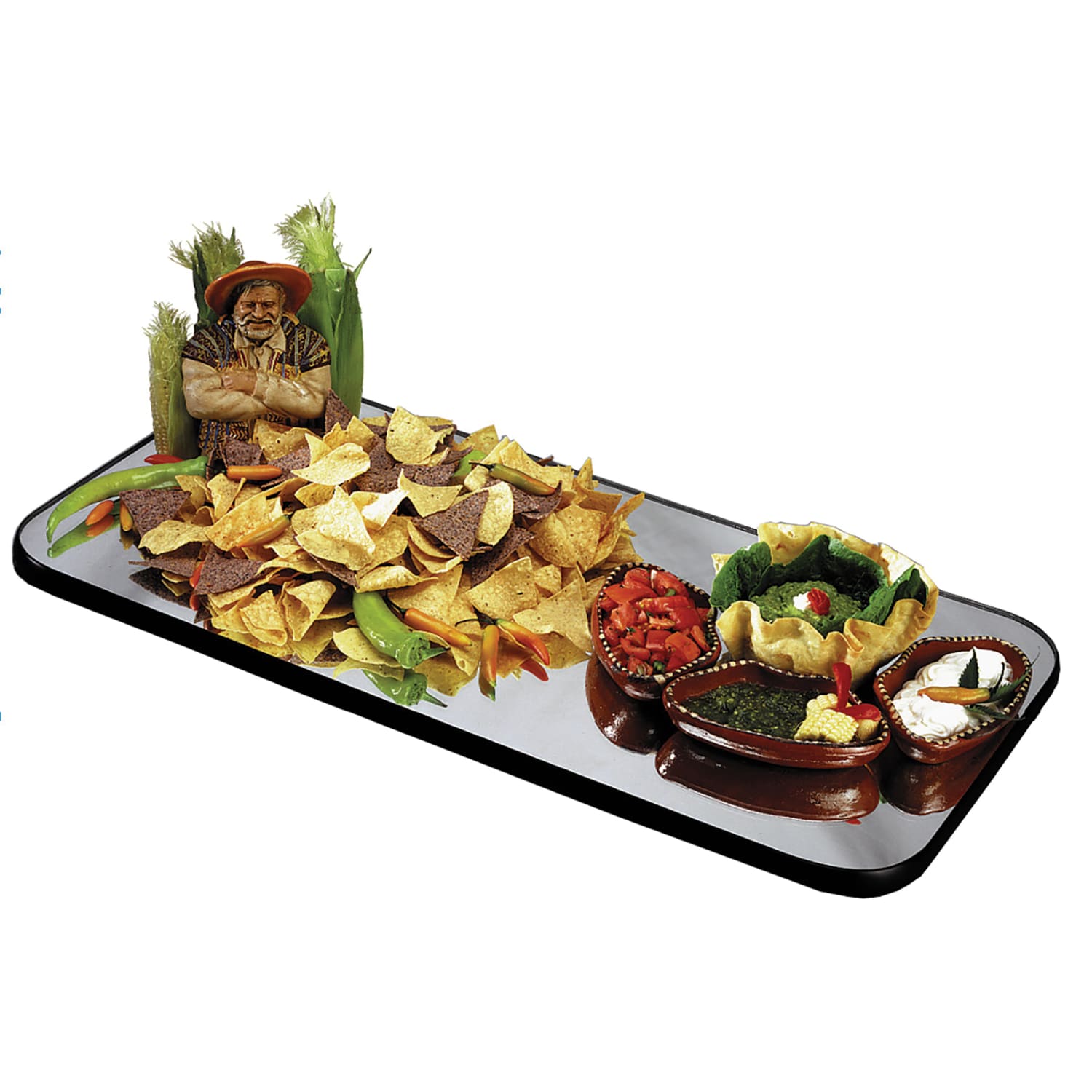 Geneva 265 Rectangular Rimless Mirror Tray w/ Black Vinyl Edge, 16 x 32, Silver