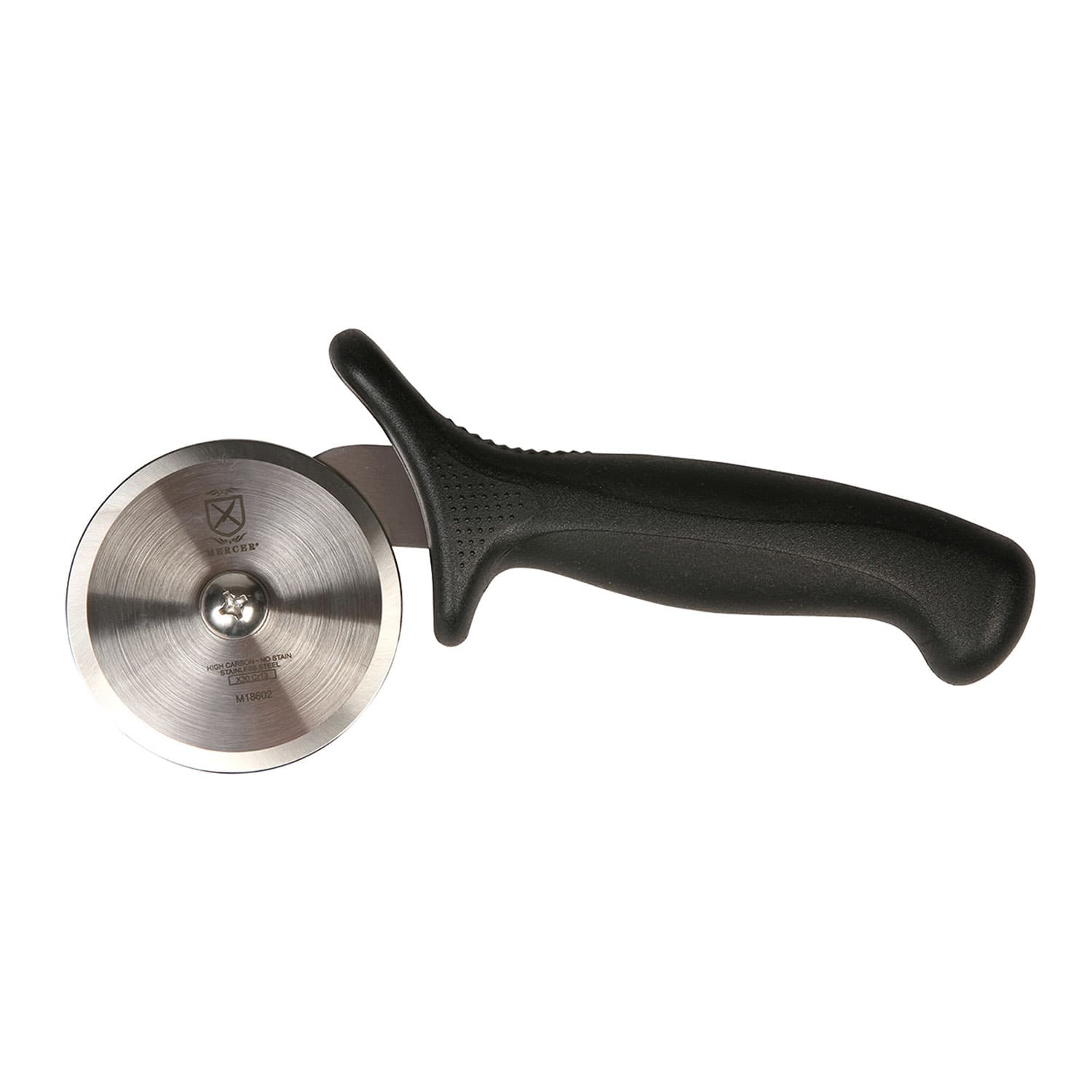Mercer Culinary M18602BK 2 3/4 Pizza Cutter w/ Black Santoprene/Polypropylene Handle, High Carbon Japanese Steel