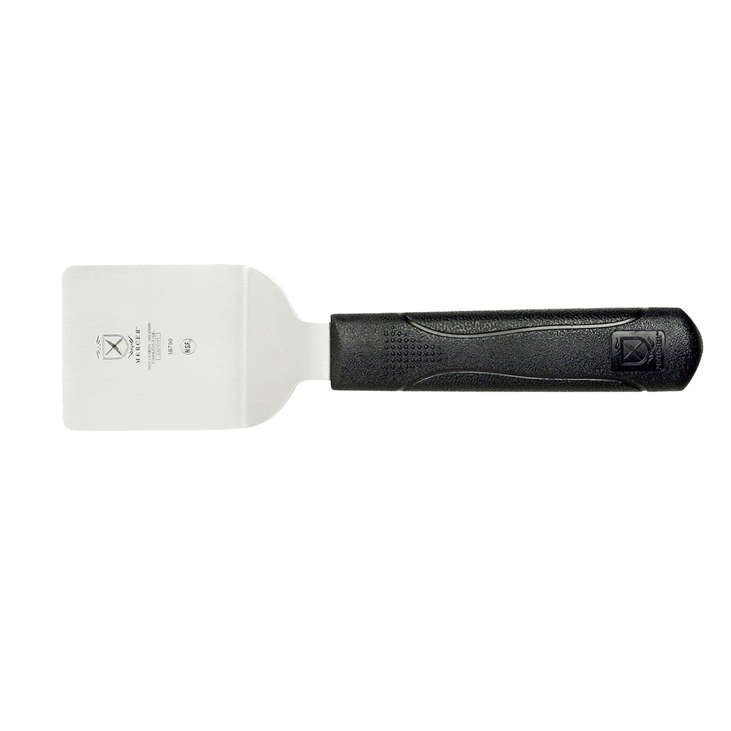 Mercer Culinary M18750 2 1/2 x 2 1/2 Turner w/ Black Polypropylene Handle, High Carbon Japanese Steel