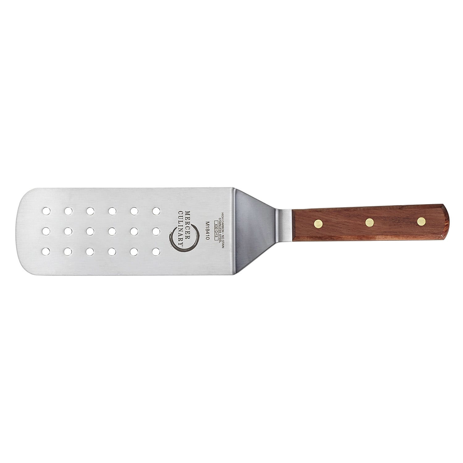Mercer Culinary M18410 8 x 3 Perforated Turner w/ Rosewood Handle, Stainless Steel