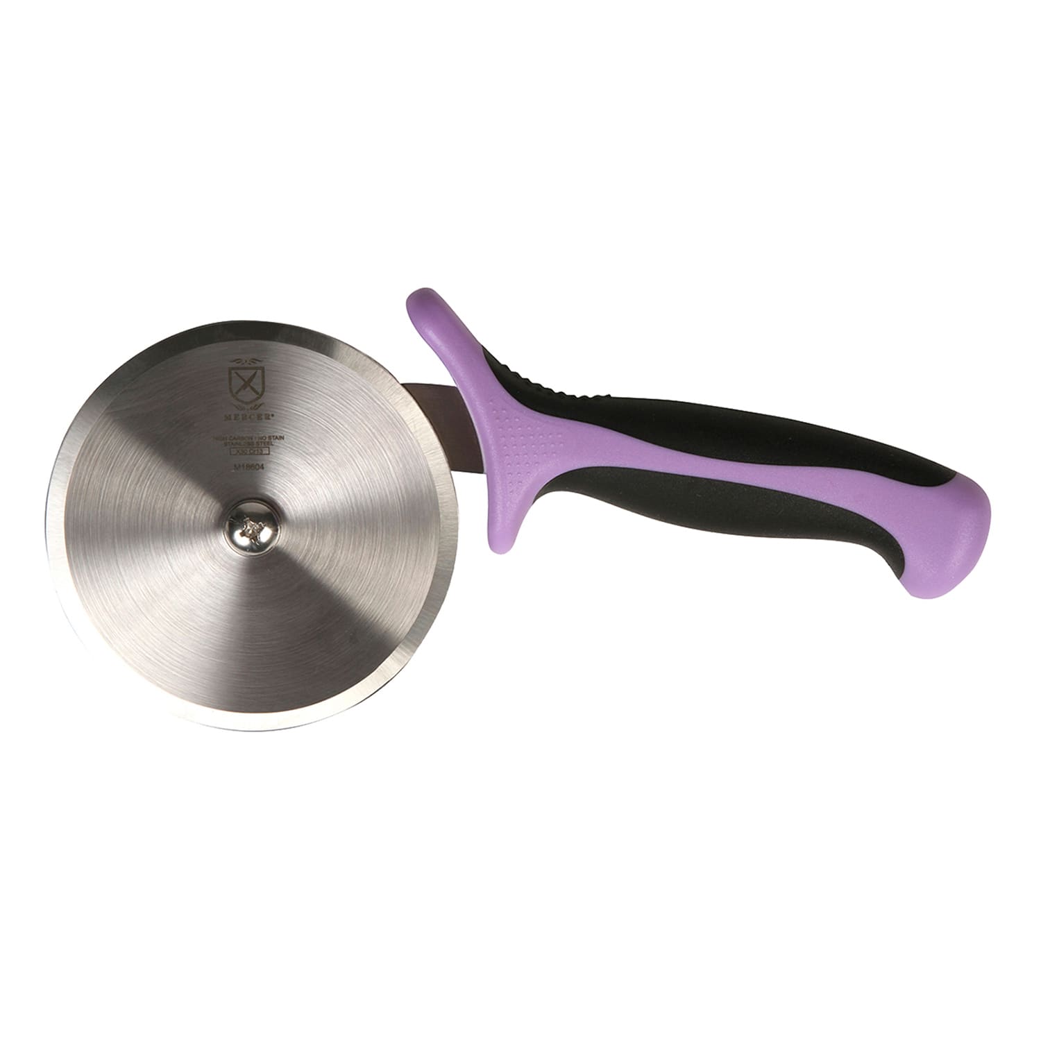 Mercer Culinary M18604PU 4 Pizza Cutter w/ Purple Santoprene/Polypropylene Handle, High Carbon Japanese Steel