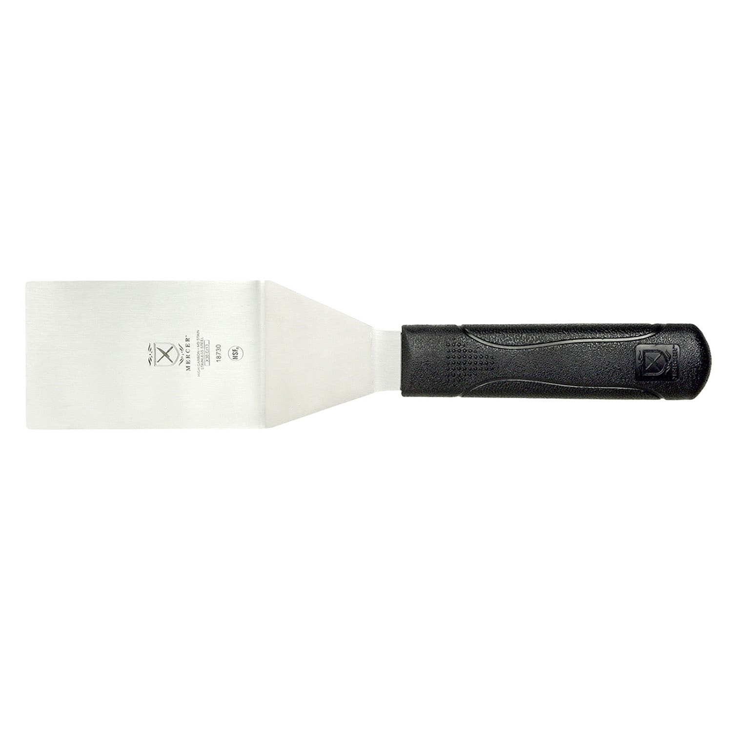 Mercer Culinary M18730 4 x 2 1/2 Turner w/ Black Polypropylene Handle, High Carbon Japanese Steel