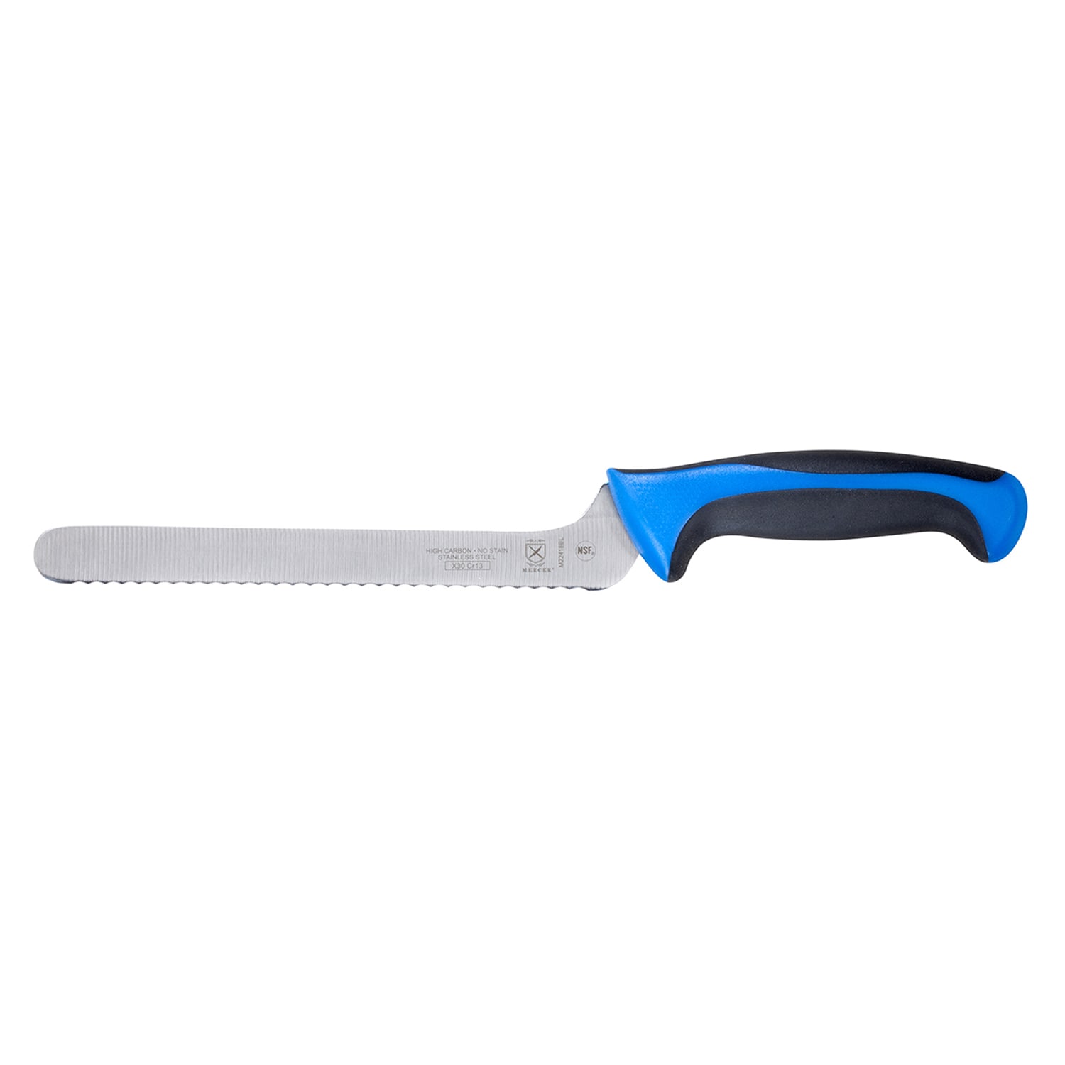 Mercer Culinary M22418BL 8 Bread Knife w/ Blue Santoprene/Polypropylene Handle, High Carbon Japanese Steel