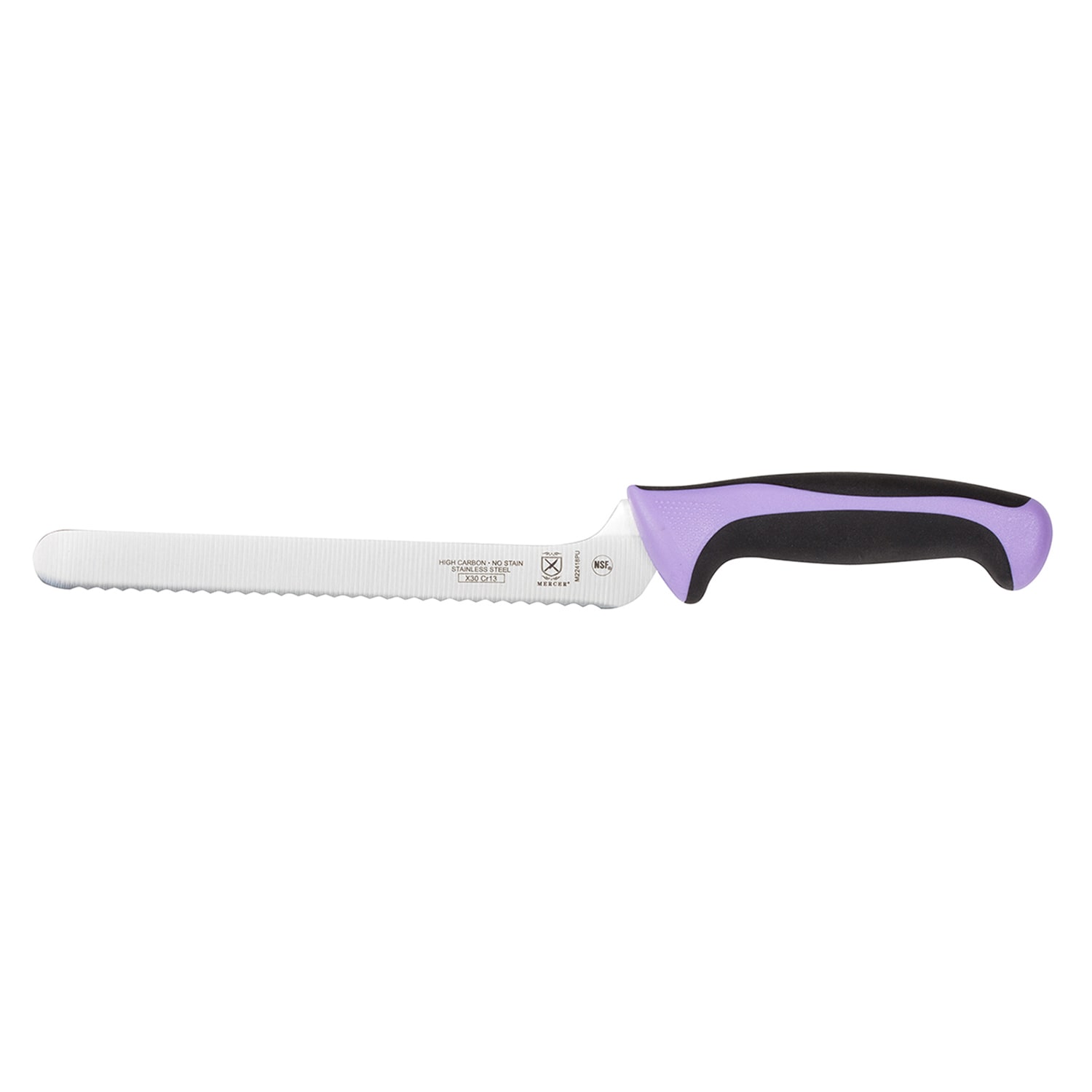 Mercer Culinary M22418PU 8 Bread Knife w/ Purple Santoprene/Polypropylene Handle, High Carbon Japanese Steel