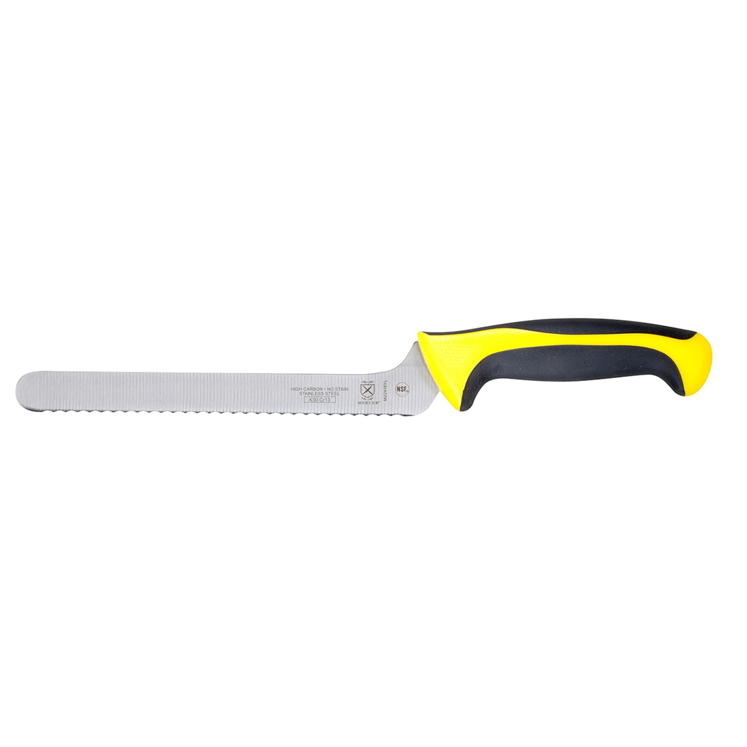 Mercer Culinary M22418YL 8 Bread Knife w/ Yellow Santoprene/Polypropylene Handle, High Carbon Japanese Steel
