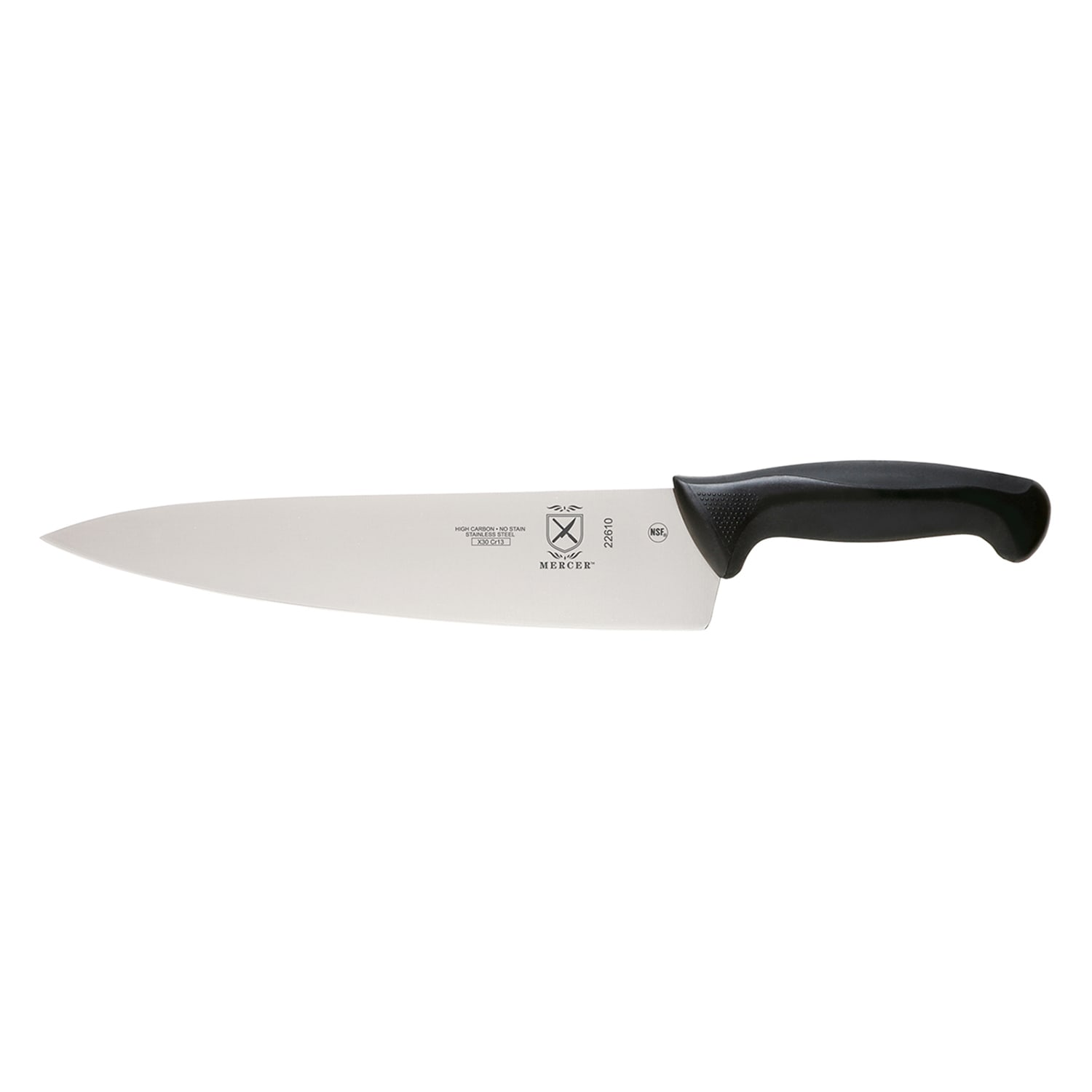 Mercer Culinary M22610 10 Chef's Knife w/ Black Santoprene/Polypropylene Handle, High Carbon Japanese Steel
