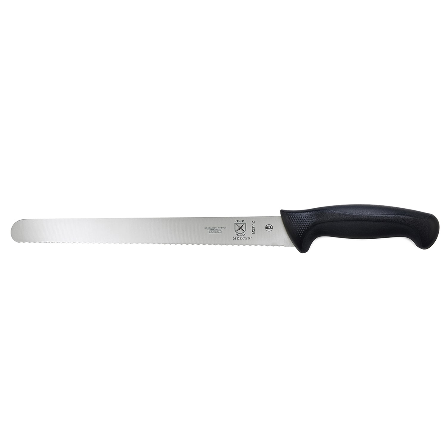 Mercer Culinary M23112 12 Slicer Knife w/ Black Santoprene/Polypropylene Handle, High Carbon Japanese Steel