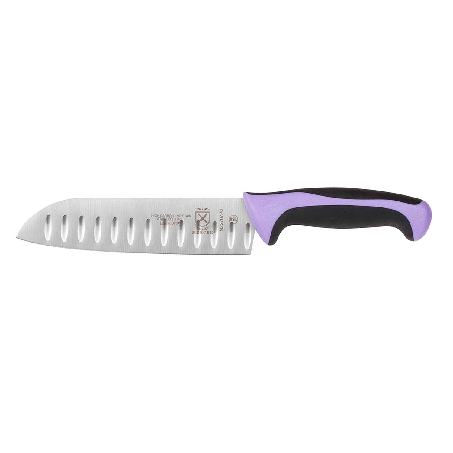 Mercer Culinary M22707PU 7 Santoku Knife w/ High Carbon Japanese Steel Blade & Purple Santoprene/Polypropylene Handle