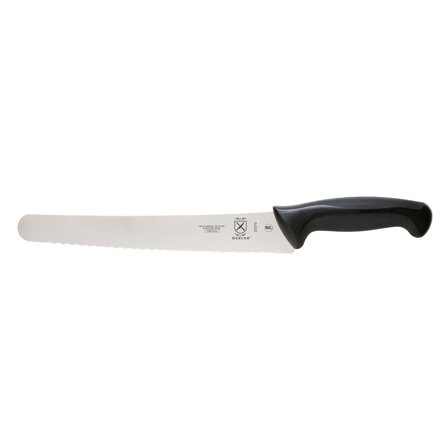 Mercer Culinary M23210 10 Bread Knife w/ Black Santoprene/Polypropylene Handle, High Carbon Japanese Steel, Wide blade