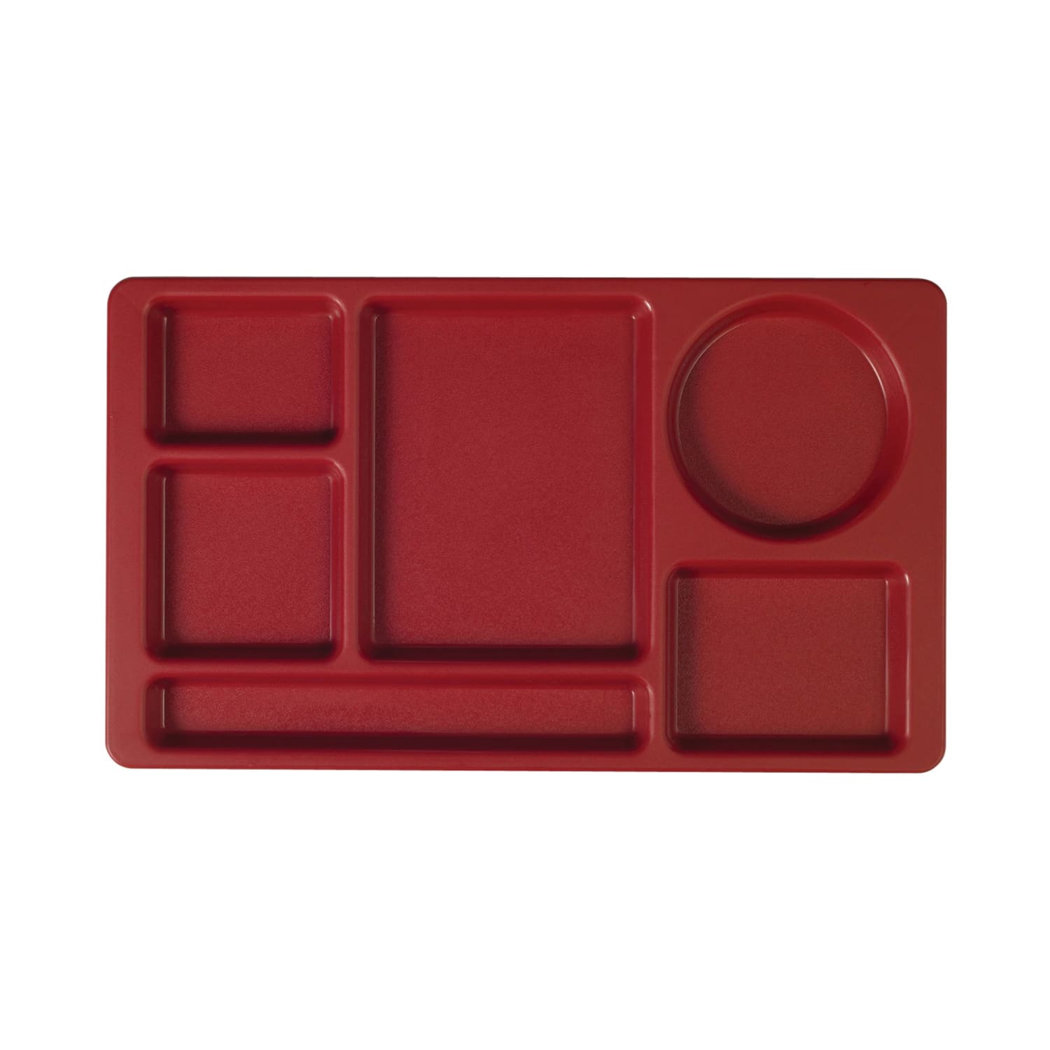 Cambro 915CP416 Plastic Rectangular Tray w/ 6 Compartments, 8 3/4 x 15, Cranberry, Red, Case of 24
