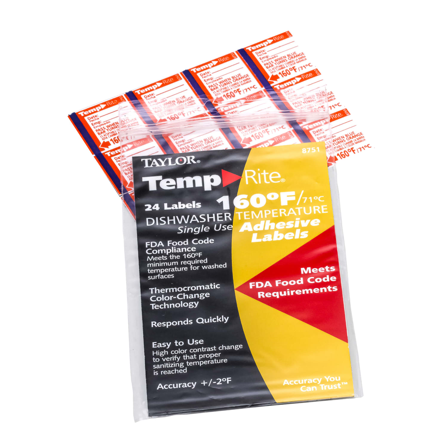 Taylor 8751 Temperature Sensor w/ Stick-On Dishwasher Labels, 160 F Degrees, Pack of 24