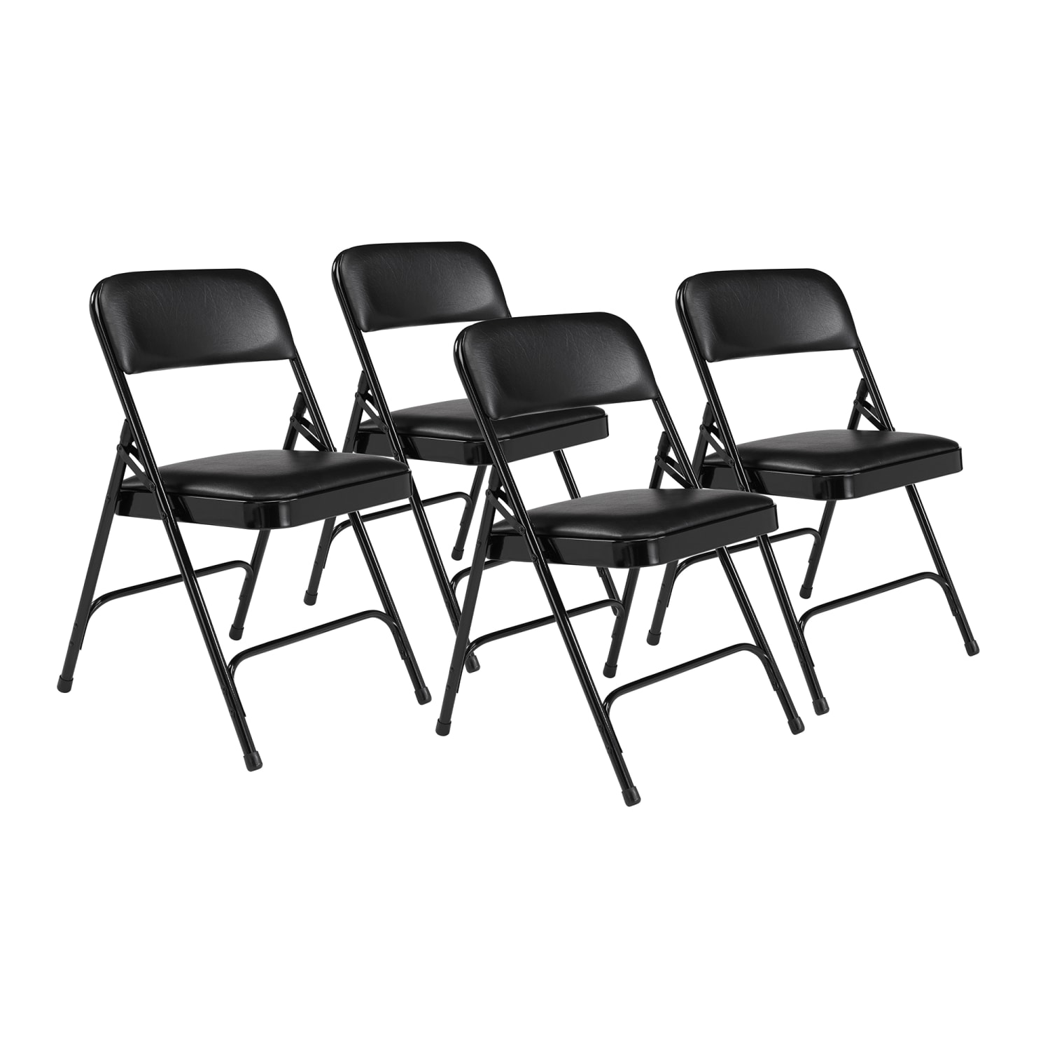National Public Seating 1210 Folding Chair w/ Caviar Black Vinyl Back & Seat - Steel Frame, Black, Pack of 4