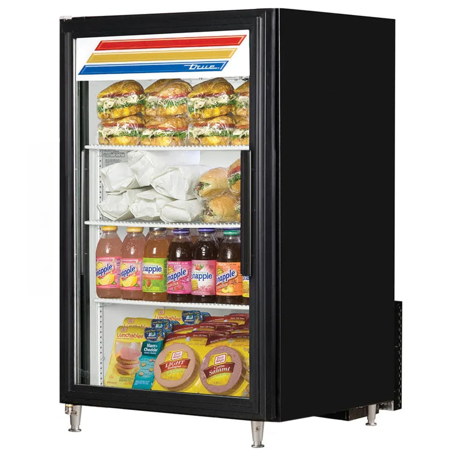 True GDM-07-HC~TSL01 BLK/LH 24 Countertop Display Refrigerator w/ Front Access - Swing Door, Black, Left Hinge, 115v | True Refrigeration