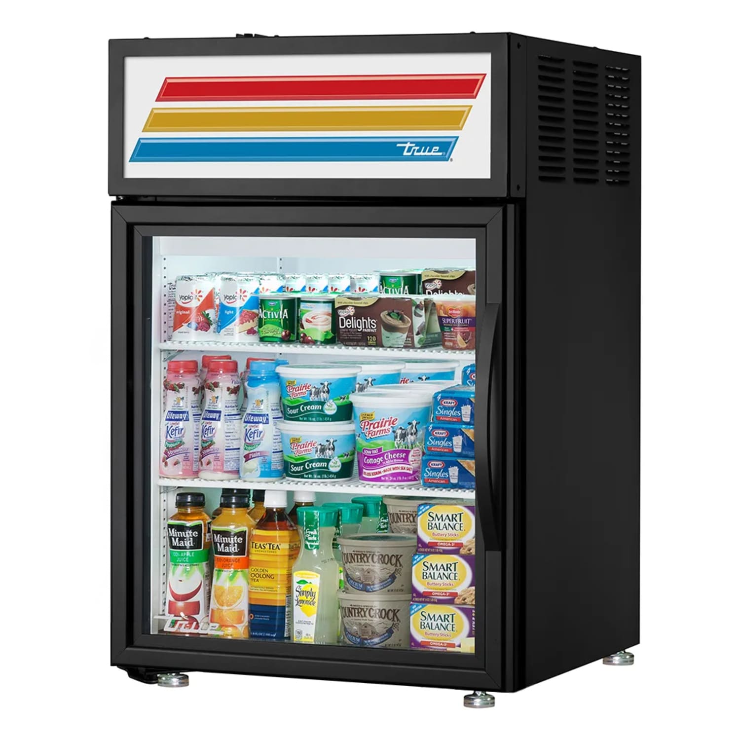 True GDM-05-HC~FGD01 BLK LH 24 Countertop Display Refrigerator w/ Front Access - Swing Door, Black, Left Hinge, 115v, Illuminated Sign Panel