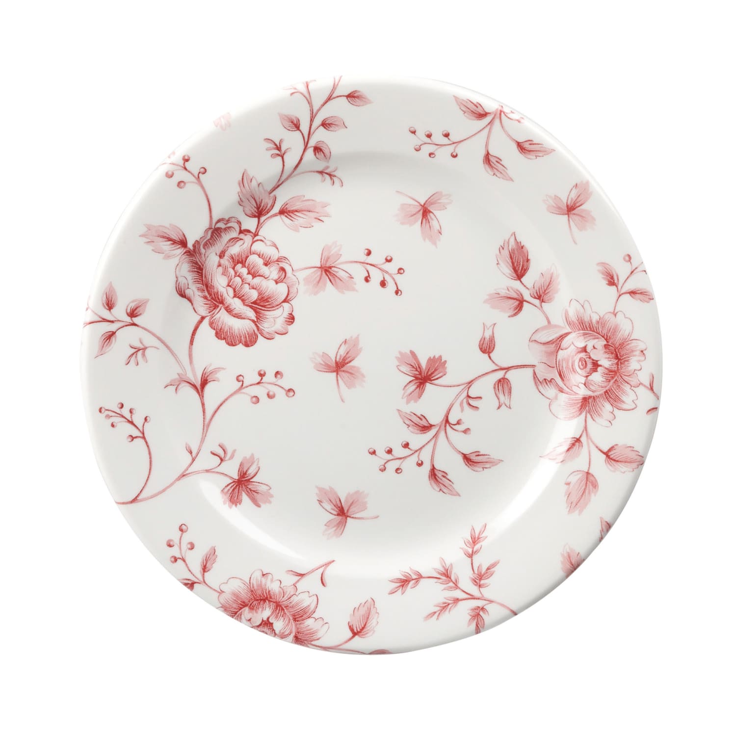 Churchill RCCVP651 6 5/8 Round Vintage Prints Profile Plate - Ceramic, Cranberry Rose Chintz, Red