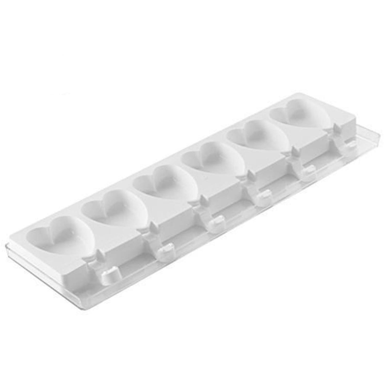Silikomart GEL03M Mini Heart Ice Cream Pop Mold w/ 6 Sections - Silicone, White, Pack of 2