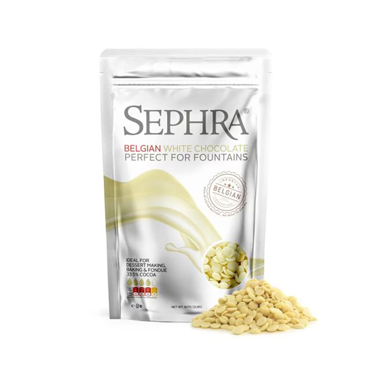 Sephra 20003 Belgian White Couverture Fondue Chocolate, Fountain Ready, 2 lb Bag