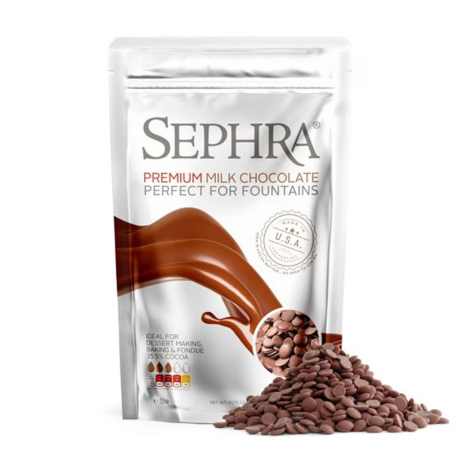 Sephra 20005 Premium Milk Couverture Fondue Chocolate, Fountain Ready, 2 lb Bag