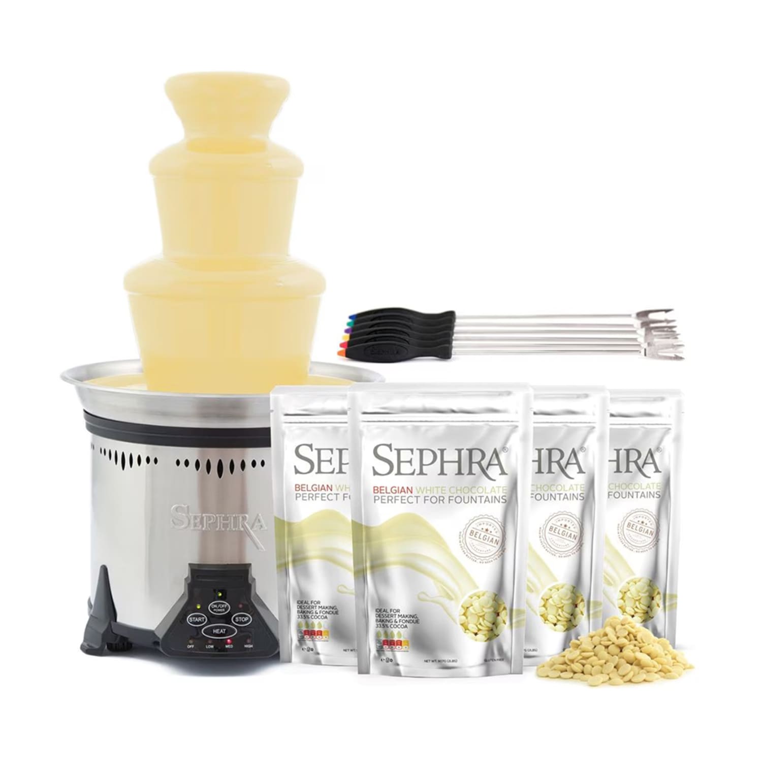 Sephra 91016 19 Elite Chocolate Fountain Package w/ 6 lb Capacity, Belgian White Chocolate, Silver, 120 V
