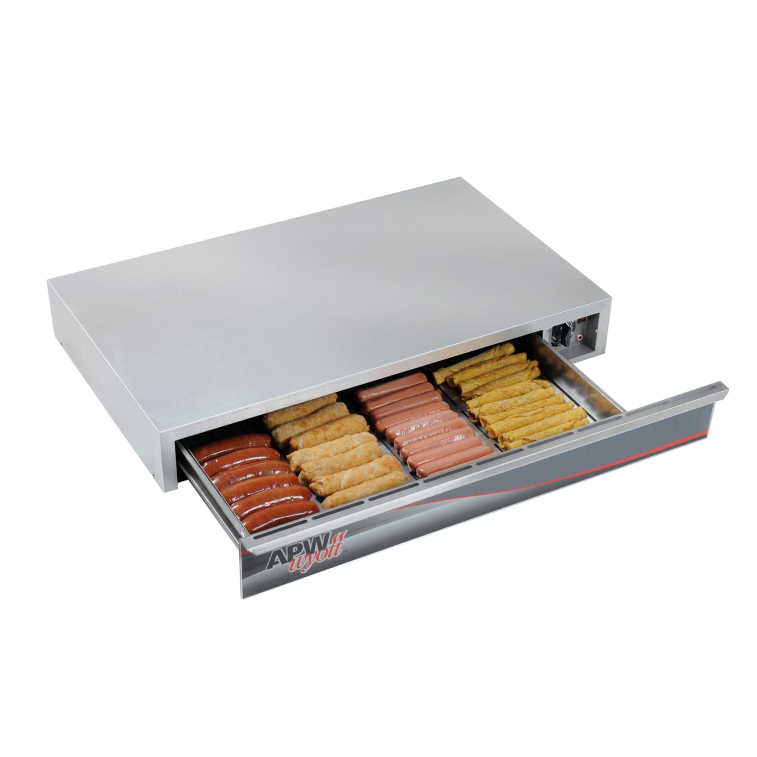 APW Wyott SPTU-50 34 3/4 Hot Dog Warming Drawer w/ 50 Hot Dog Capacity, 120v, Stainless Steel