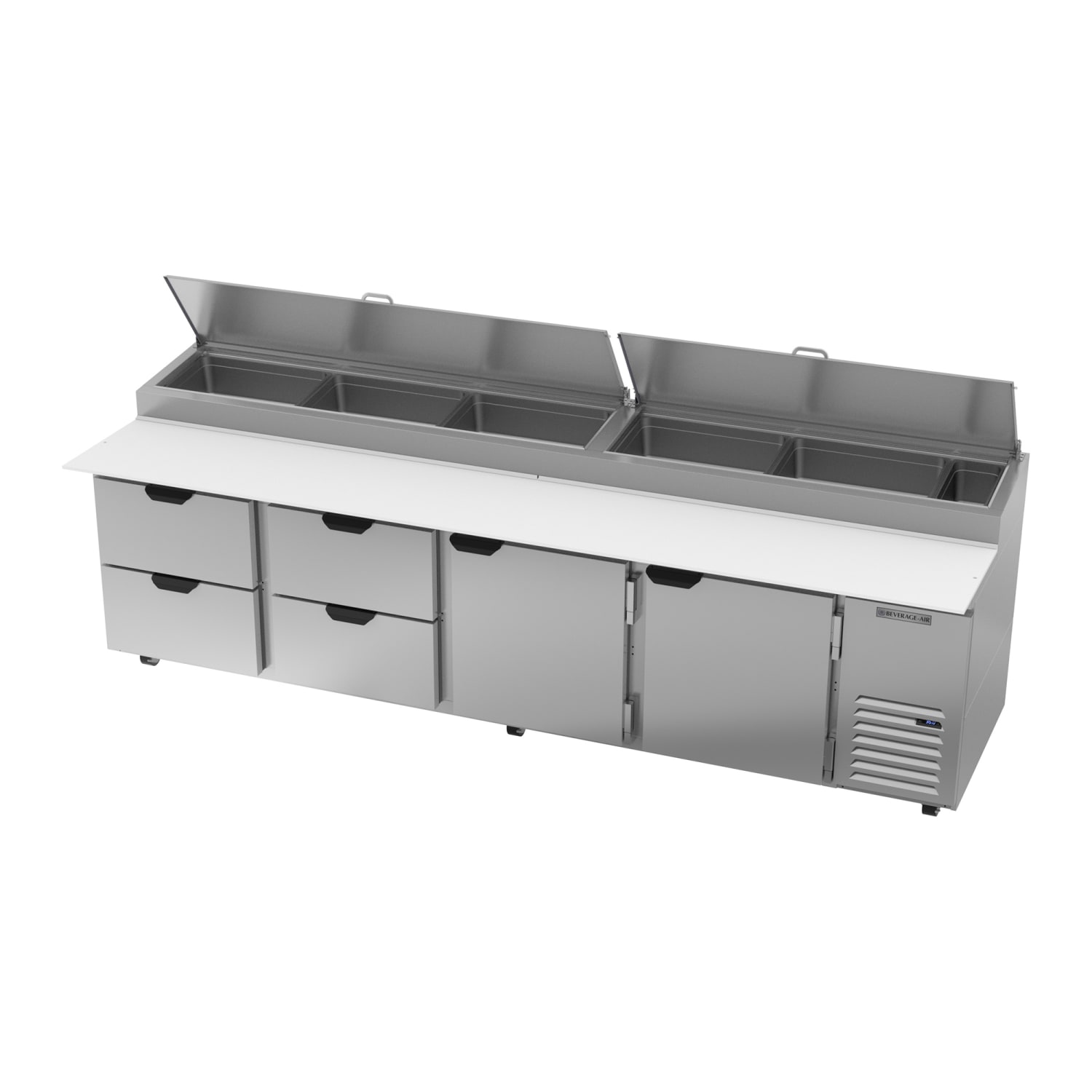 Beverage-Air DPD119HC-4 119 Hydrocarbon Series Pizza Prep Table w/ Refrigerated Base, 115v, 4 Drawers, Stainless Steel