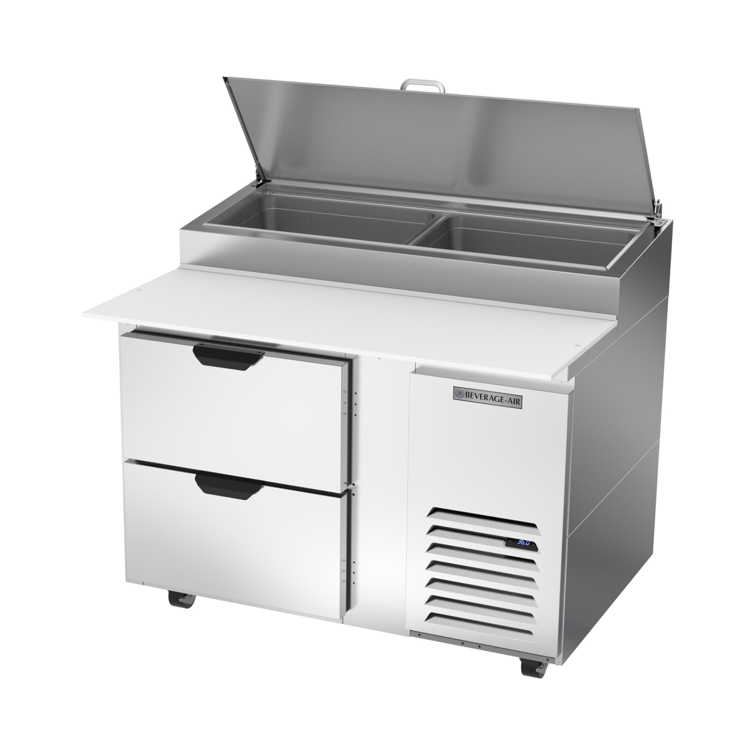 Beverage-Air DPD46HC-2 46 Hydrocarbon Series Pizza Prep Table w/ Refrigerated Base, 115v, Stainless Steel