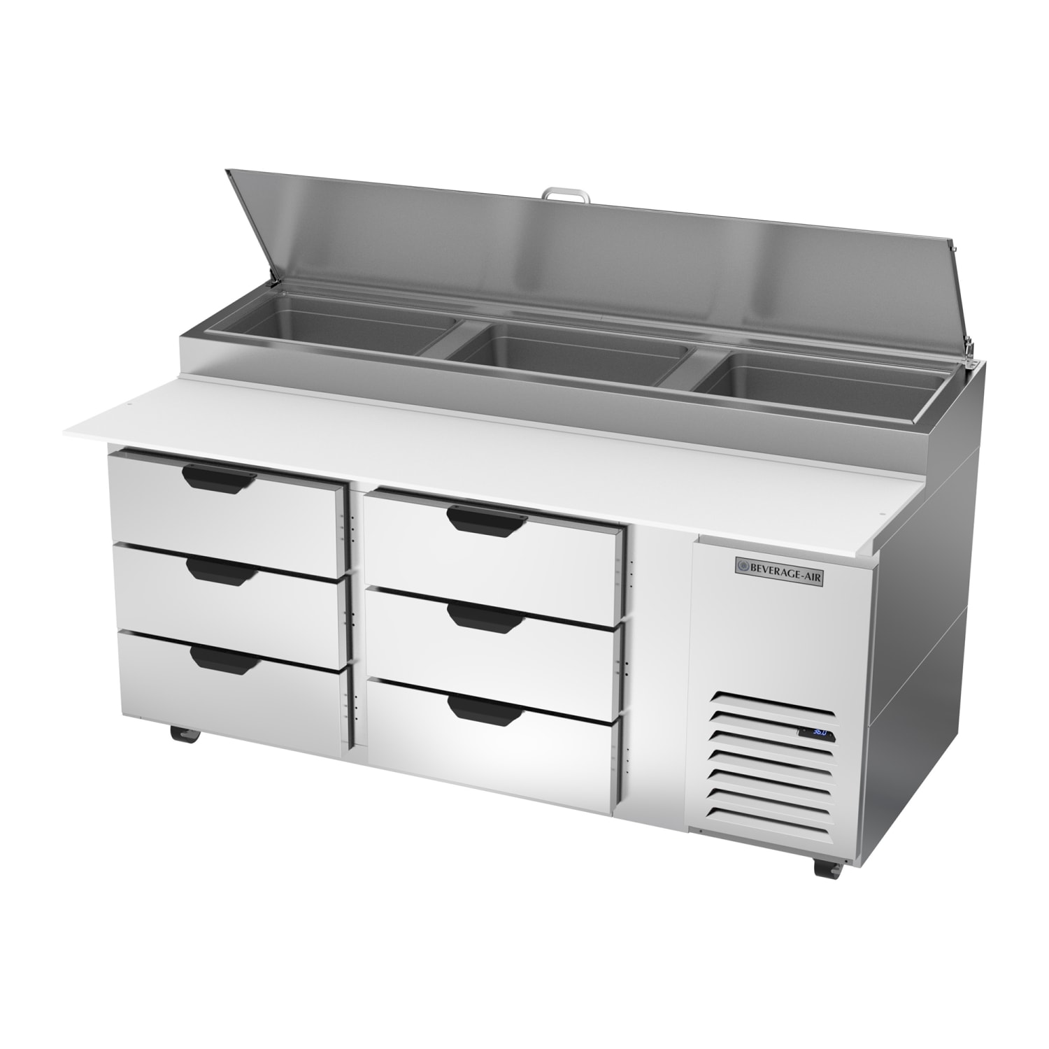 Beverage-Air DPD72HC-6 72 Hydrocarbon Series Pizza Prep Table w/ Refrigerated Base, 115v, Holds 3 Full-Size Pans, Stainless Steel