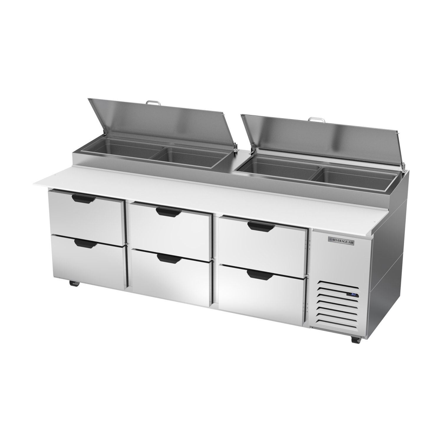 Beverage-Air DPD93HC-6 93 Hydrocarbon Series Pizza Prep Table w/ Refrigerated Base, 115v, Holds 4 Full-Size Pans, Stainless Steel
