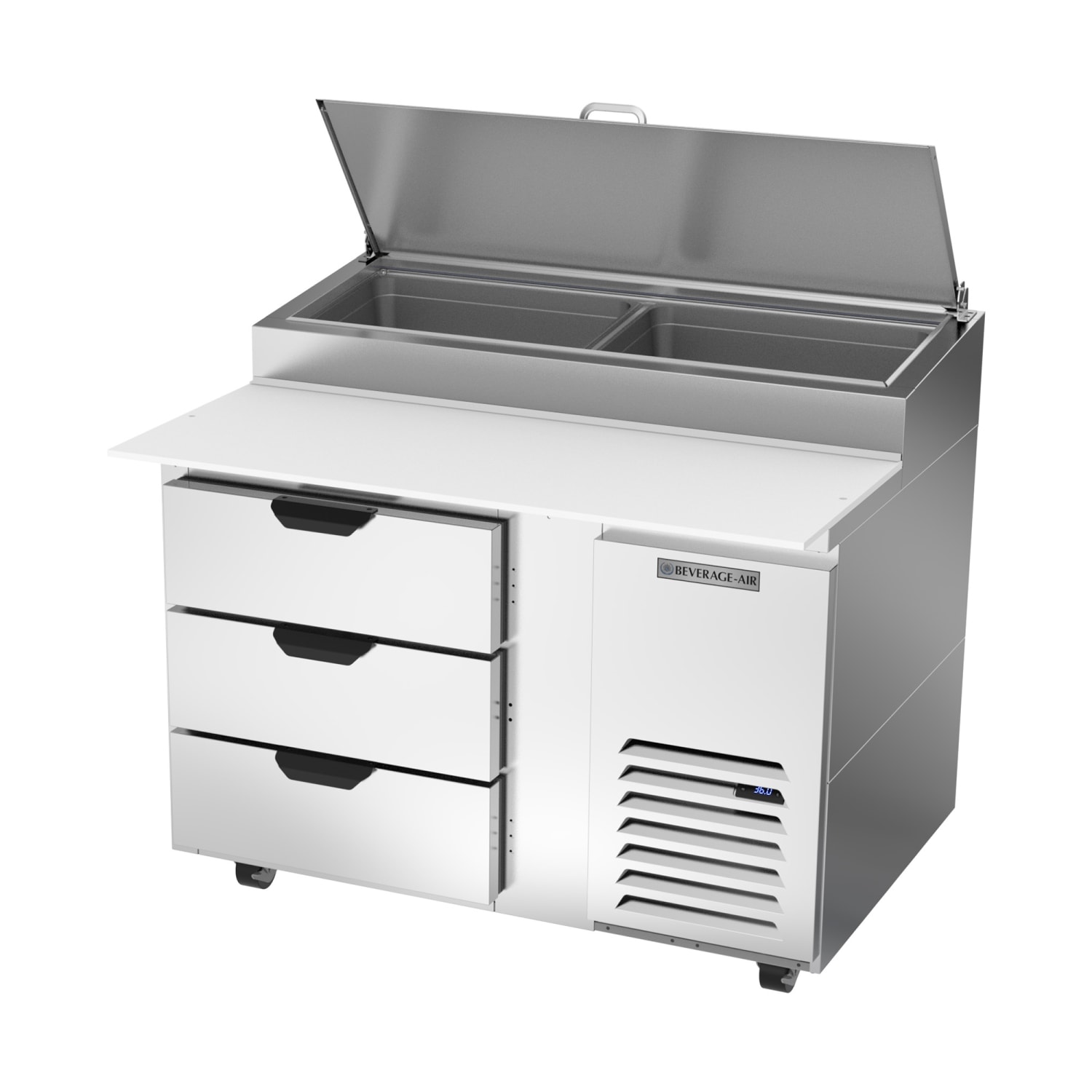 Beverage-Air DPD46HC-3 46 Hydrocarbon Series Pizza Prep Table w/ Refrigerated Base, 115v, 1 Section, Stainless Steel