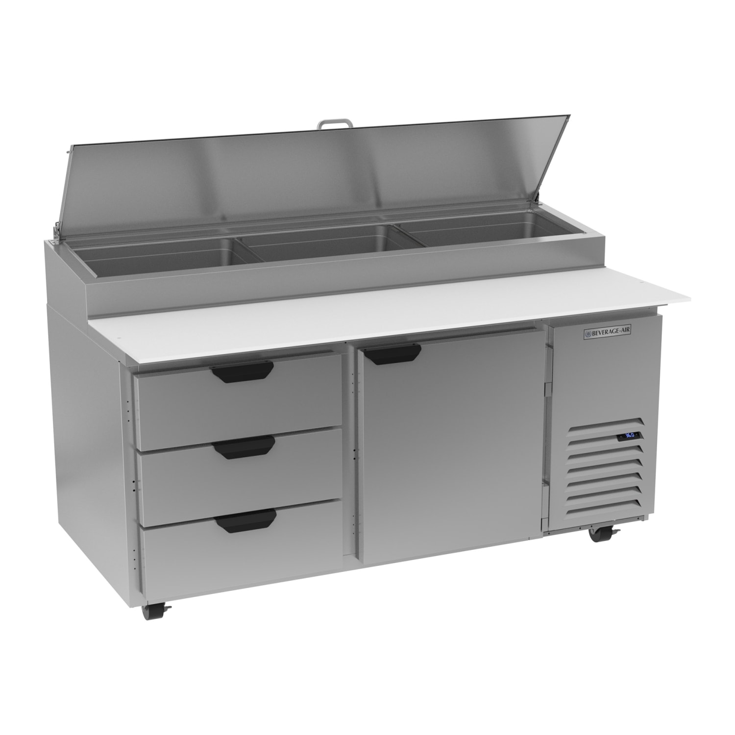 Beverage-Air DPD67HC-3 67 Hydrocarbon Series Pizza Prep Table w/ Refrigerated Base, 115v, Stainless Steel