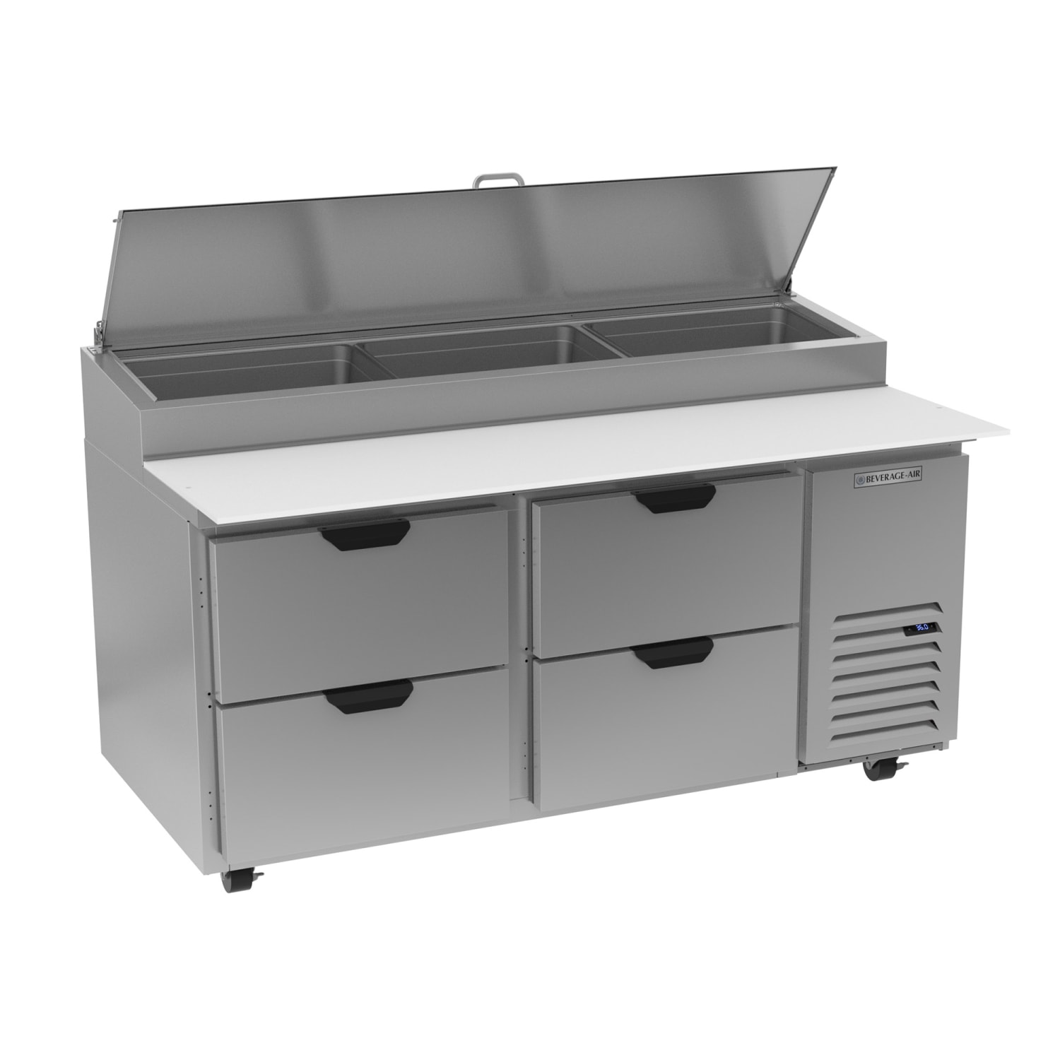 Beverage-Air DPD67HC-4 67 Hydrocarbon Series Pizza Prep Table w/ Refrigerated Base, 115v, Stainless Steel