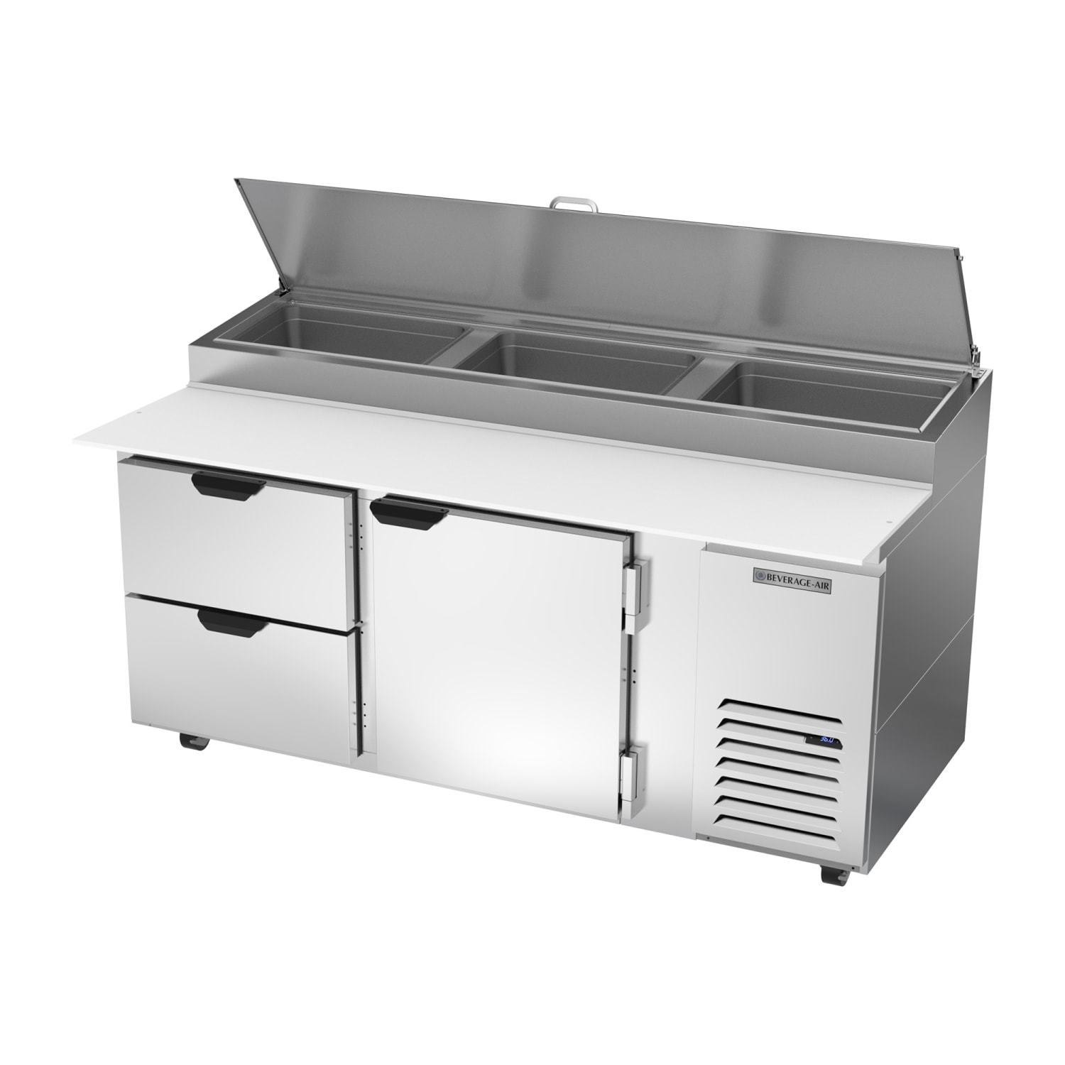 Beverage-Air DPD72HC-2 72 Hydrocarbon Series Pizza Prep Table w/ Refrigerated Base, 115v, Holds 3 Full-Size Pans, Stainless Steel