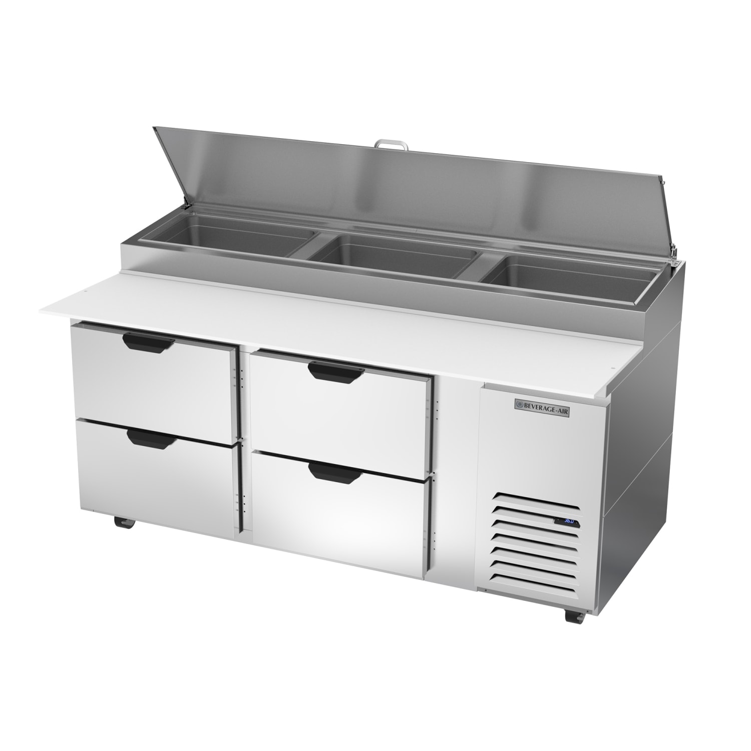 Beverage-Air DPD72HC-4 72 Hydrocarbon Series Pizza Prep Table w/ Refrigerated Base, 115v, Holds 3 Full-Size Pans, Stainless Steel