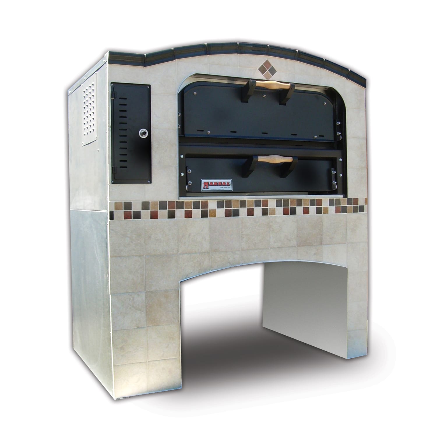 Marsal MB-236 Slice Series Floor Model Single Pizza Deck Oven - Natural Gas, Brick-Lined, One 24"" x 36"" Baking Chamber, Stainless Steel, Gas Type: NG