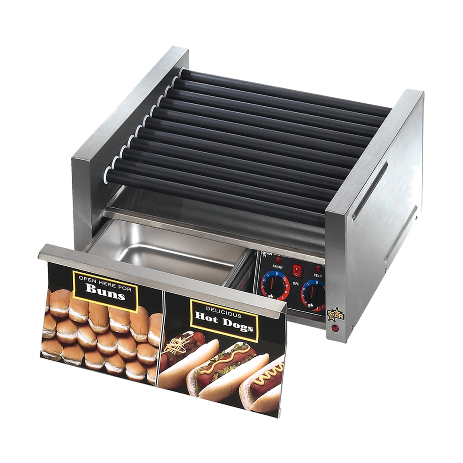 Star 30STBD 30 Grill-Max Hot Dog Roller Grill w/ Manual Controls - Slanted Top, 120v, Stainless Steel