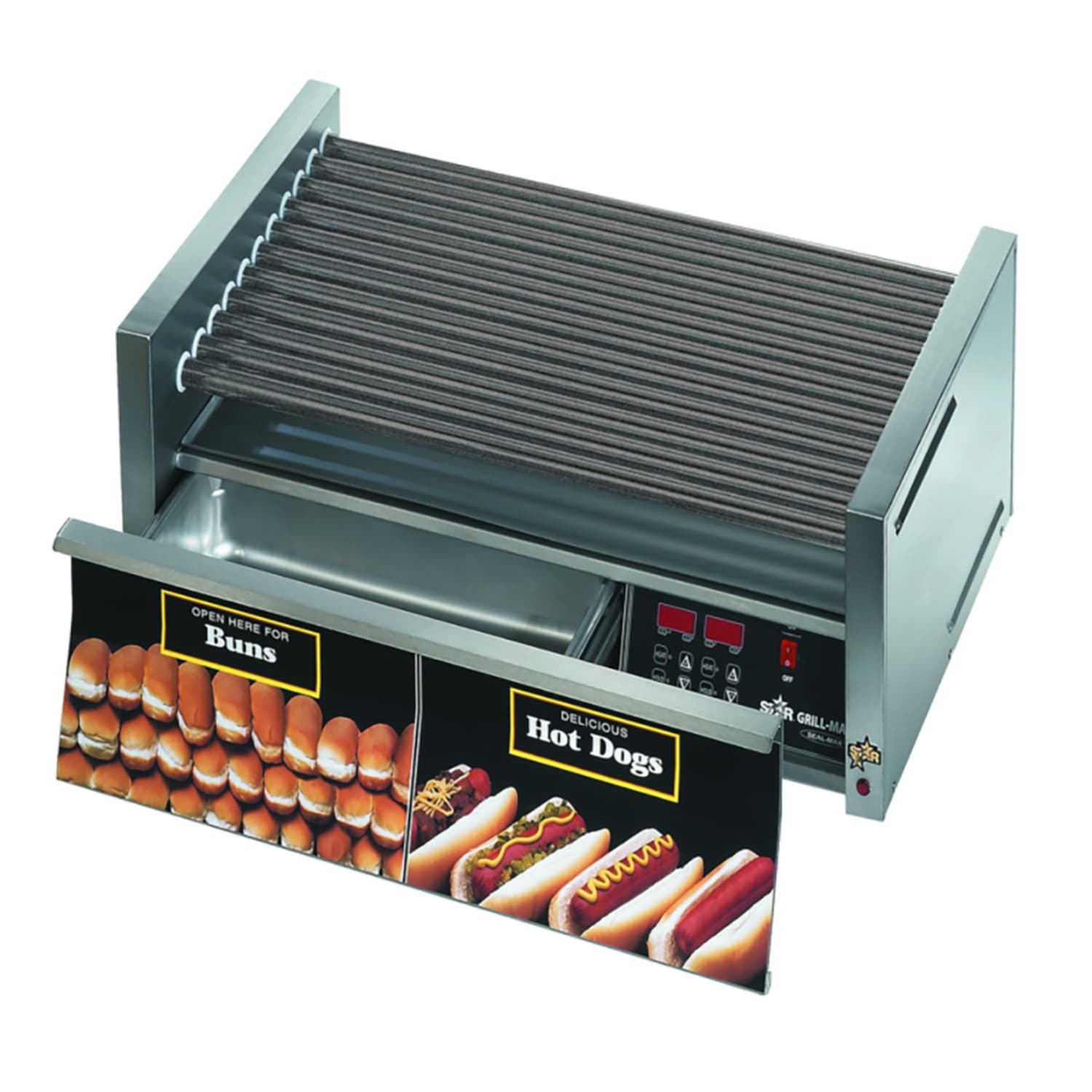 Star 30STBDE 30 Grill-Max Hot Dog Roller Grill w/ Thermostatic Controls - Slanted Top, 120v, Stainless Steel