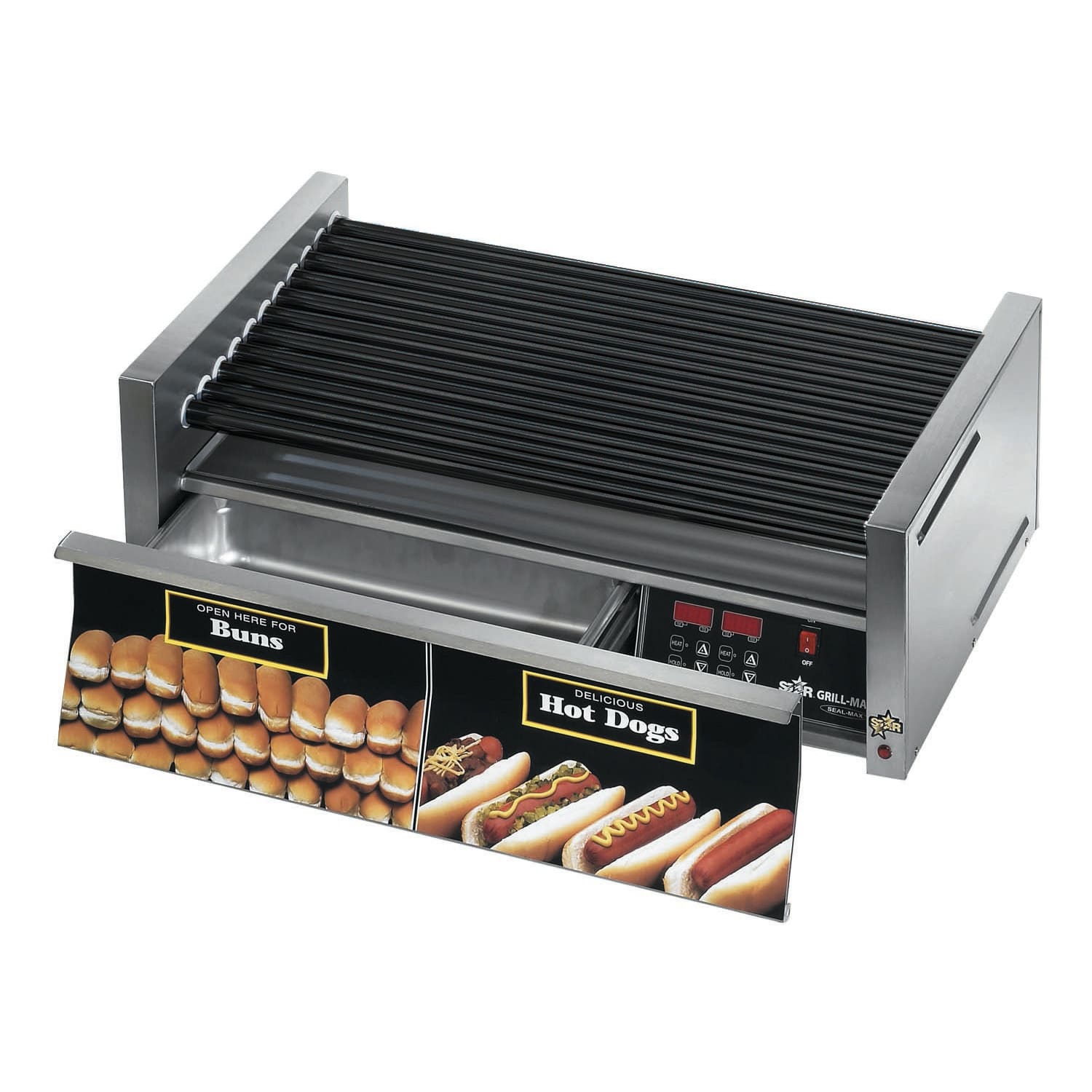 Star 75STBDE 75 Grill-Max Hot Dog Roller Grill w/ Thermostatic Controls - Slanted Top, 120v, Stainless Steel