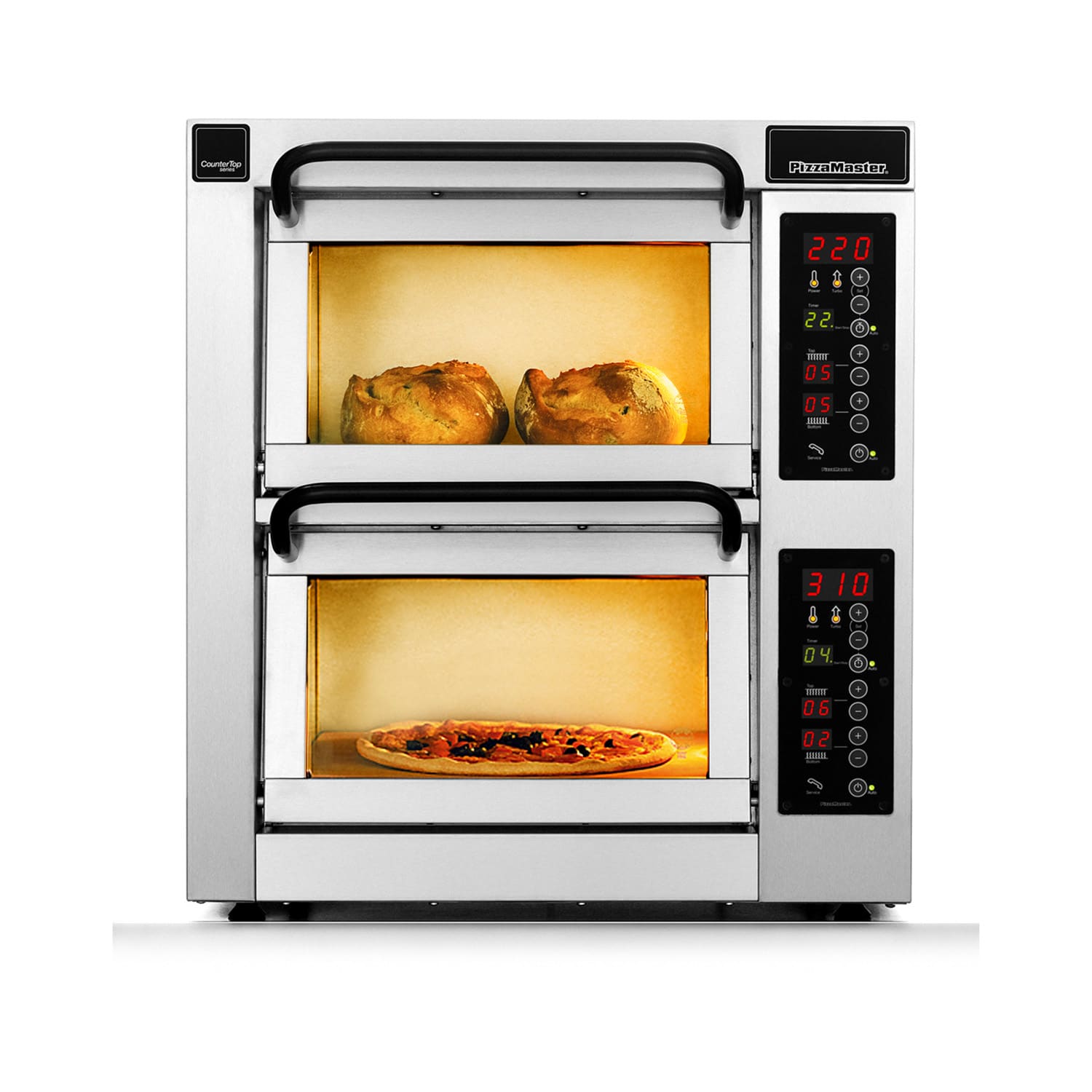 PizzaMaster PM402ED-2 400 Series Countertop Double Multi-Purpose Deck Oven - 208v, 8 Clay Hearthstones, Stainless Steel