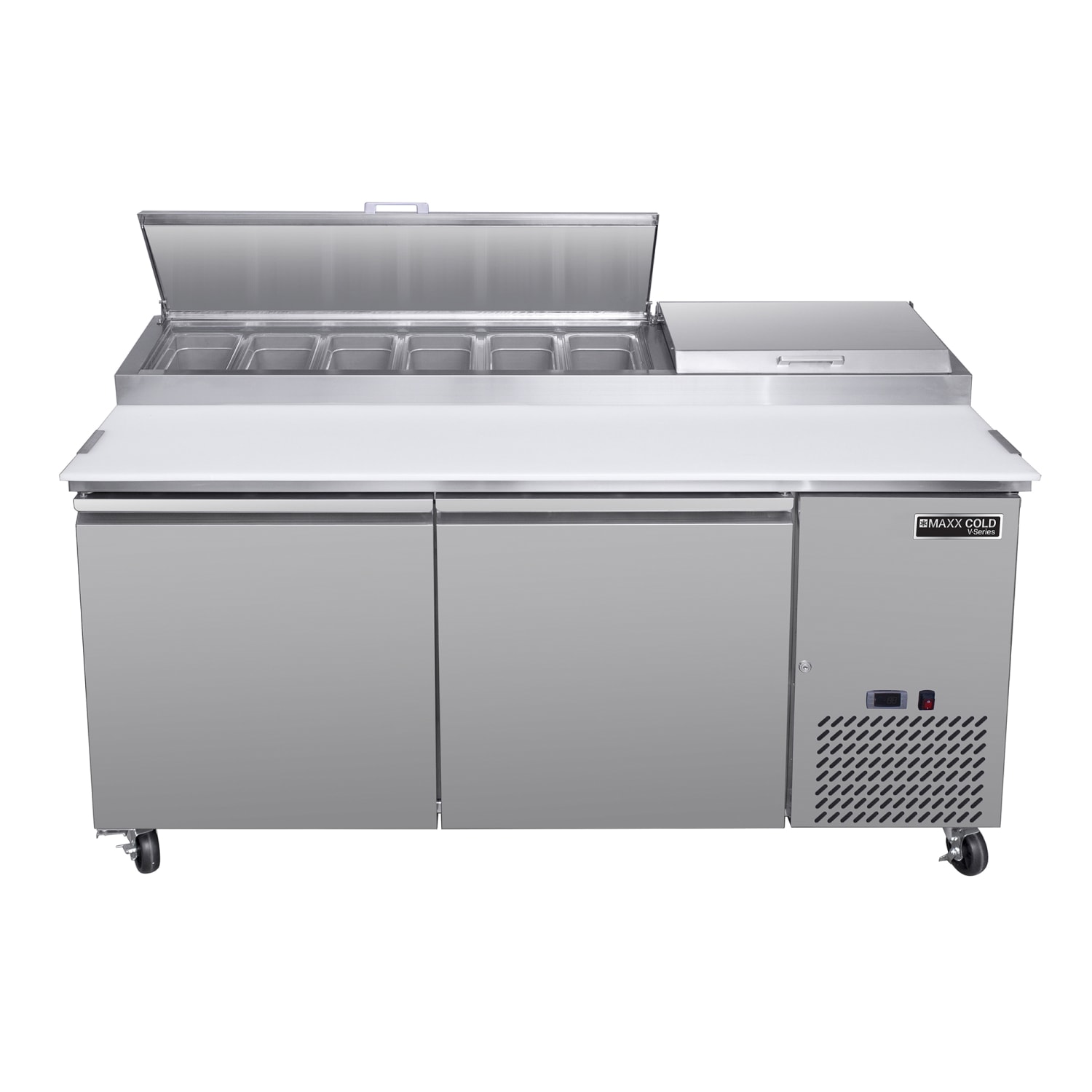 Maxx Cold MVPP70HC 66 4/5 V-Series Pizza Prep Table w/ Refrigerated Base, 115v, Stainless Steel