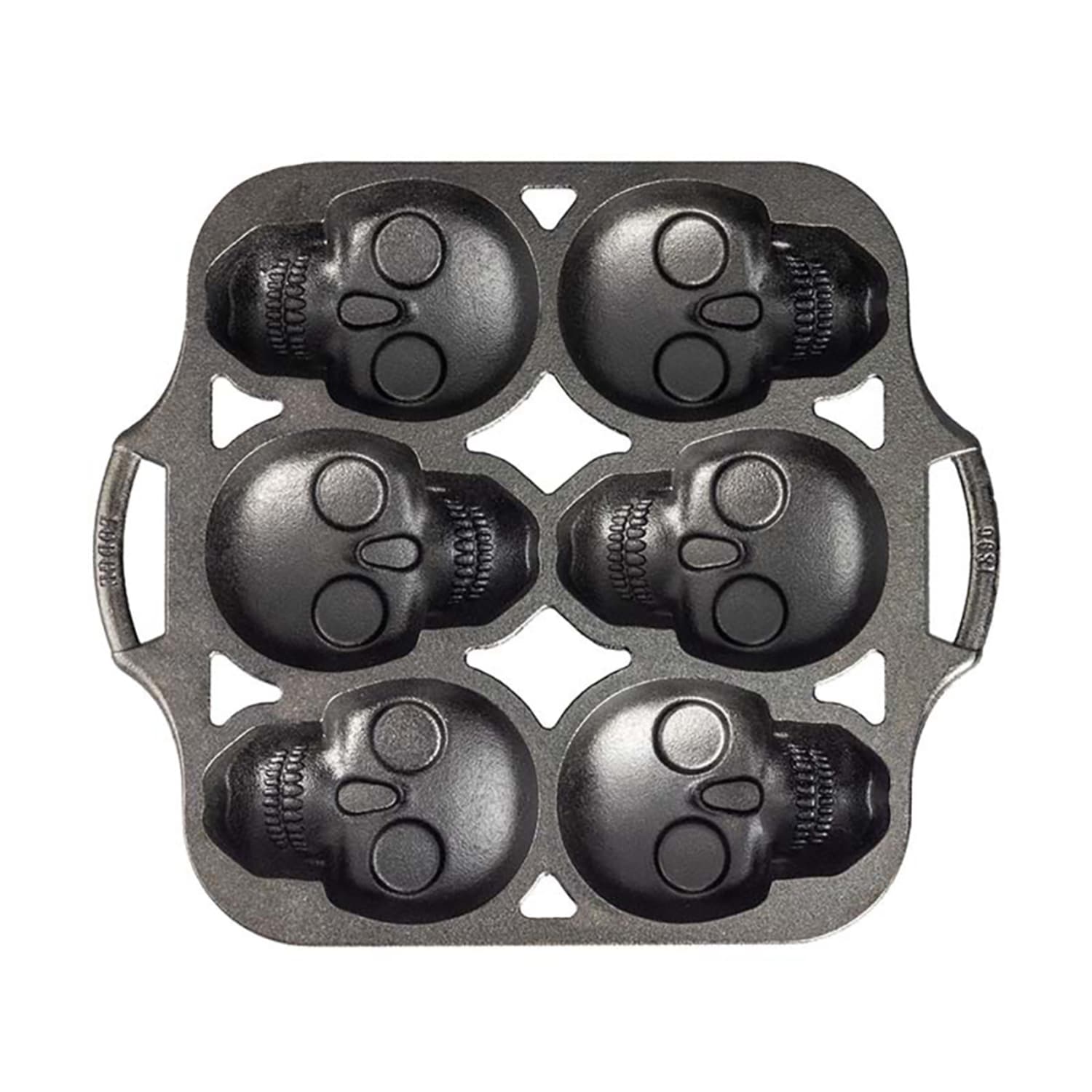 Lodge BWSKULL 6 Compartment Cast Iron Mini Cake Pan, Skull, Black