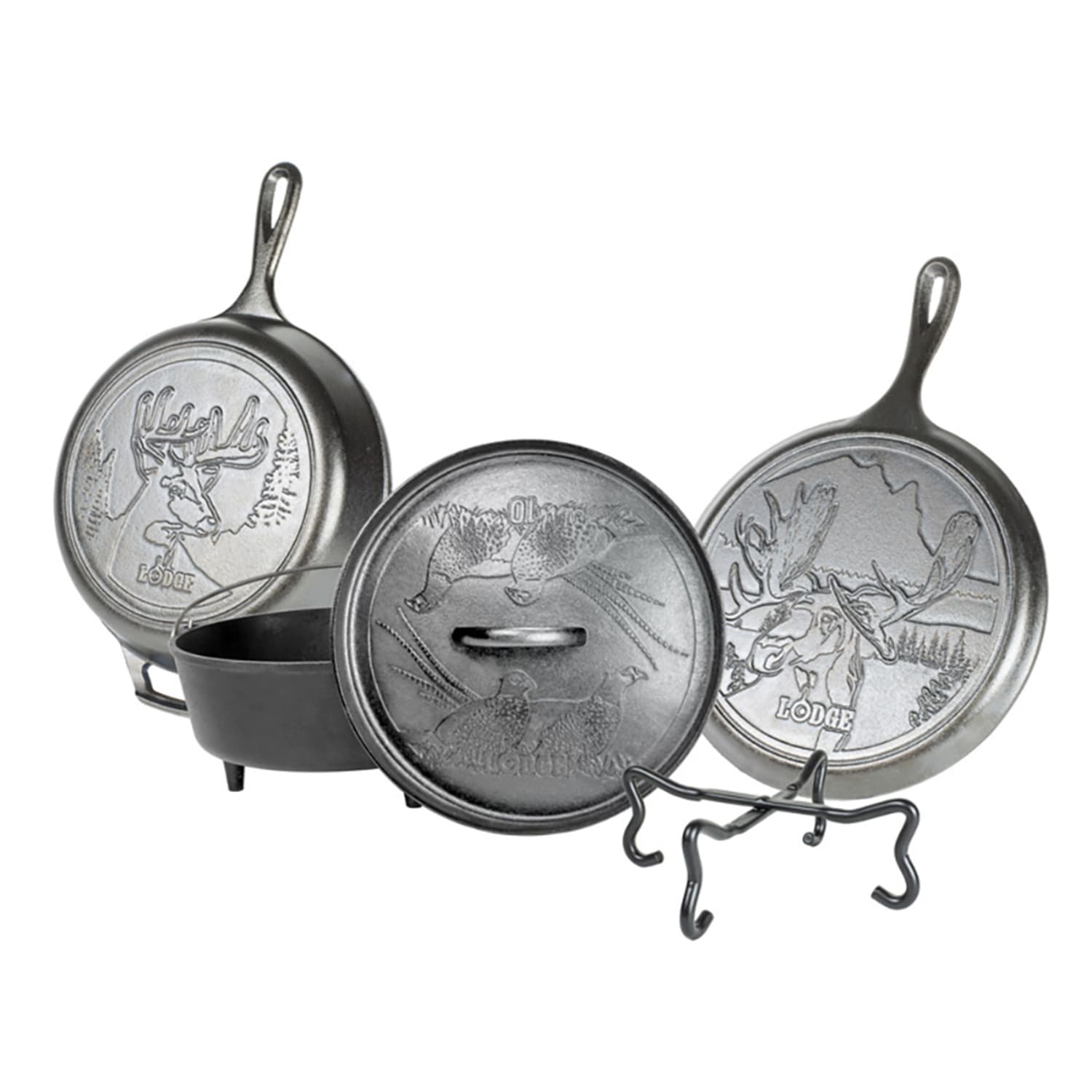 Lodge L5WLSETA Wildlife Series 5 Piece Cast Iron Cookware Set, Black, Set