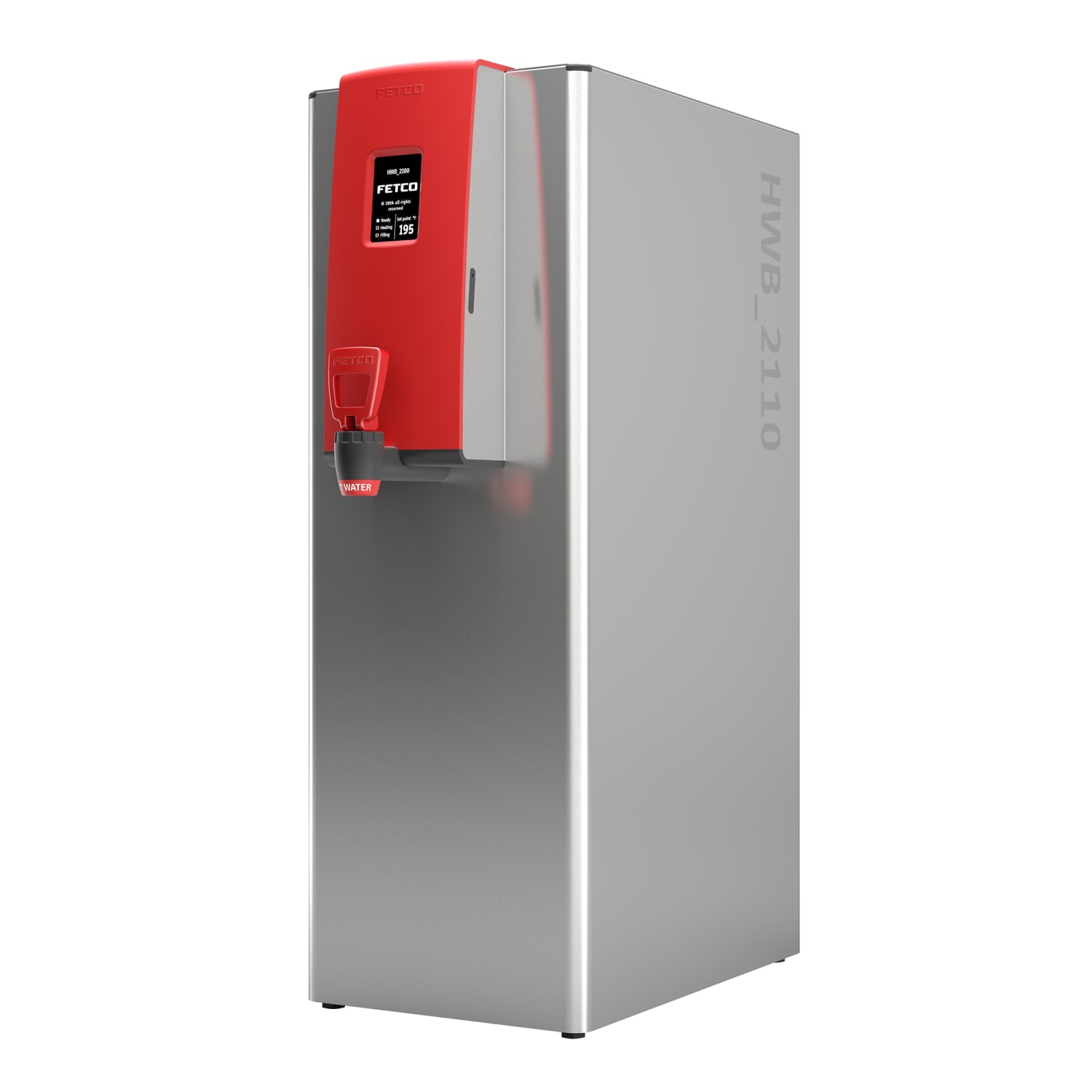 Fetco HWB-2110 Low-volume Plumbed Hot Water Dispenser - 10 gal., 208-240v/1ph, Soft Silicone Tap, Touchscreen Interface, Silver